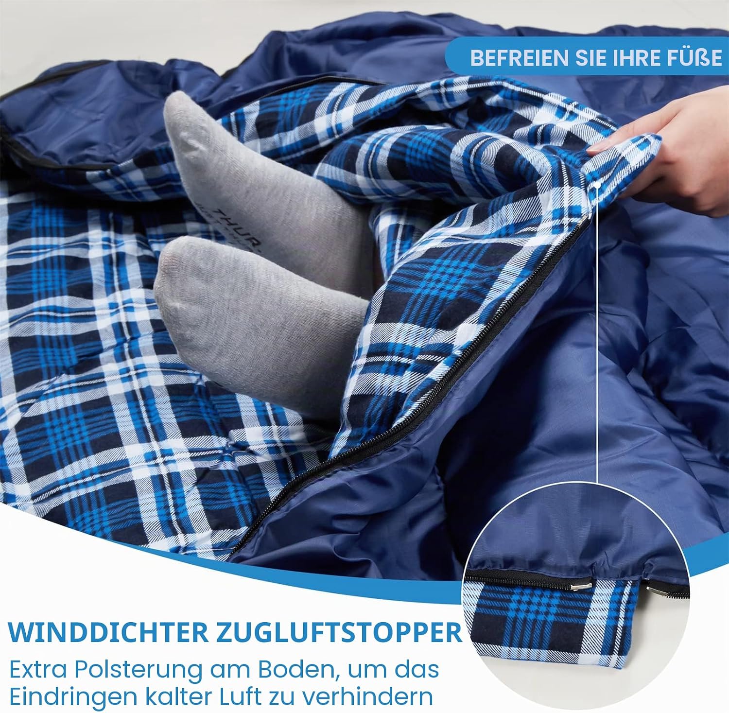 Doppelschlafsack aus Baumwollflanell für Camping, Wandern oder Wandern. Wasserdichter Schlafsack für 2 Personen, Queen-Size-Größe, für Erwachsene oder Jugendliche. LKW, Zelt oder Schlafsack, leicht – Bild 6