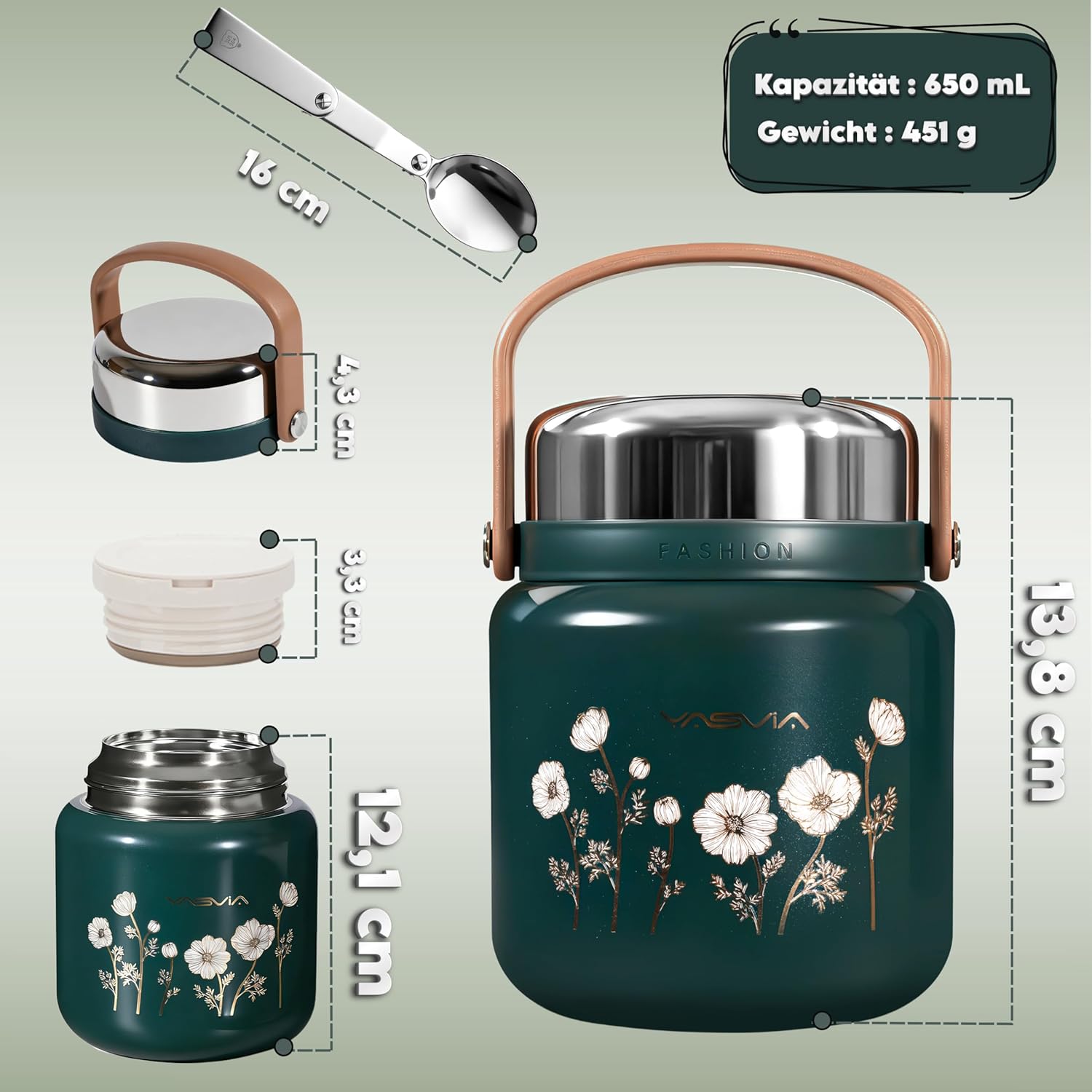 Thermobehälter für Lebensmittel 650 ml – Premium 316 Edelstahl Warmhaltebehälter mit Löffel – Auslaufsicherer Lunchtopf & Suppenbehälter to Go – Isolierte Lunchbox für Büro, Uni & Freizeit – Bild 4