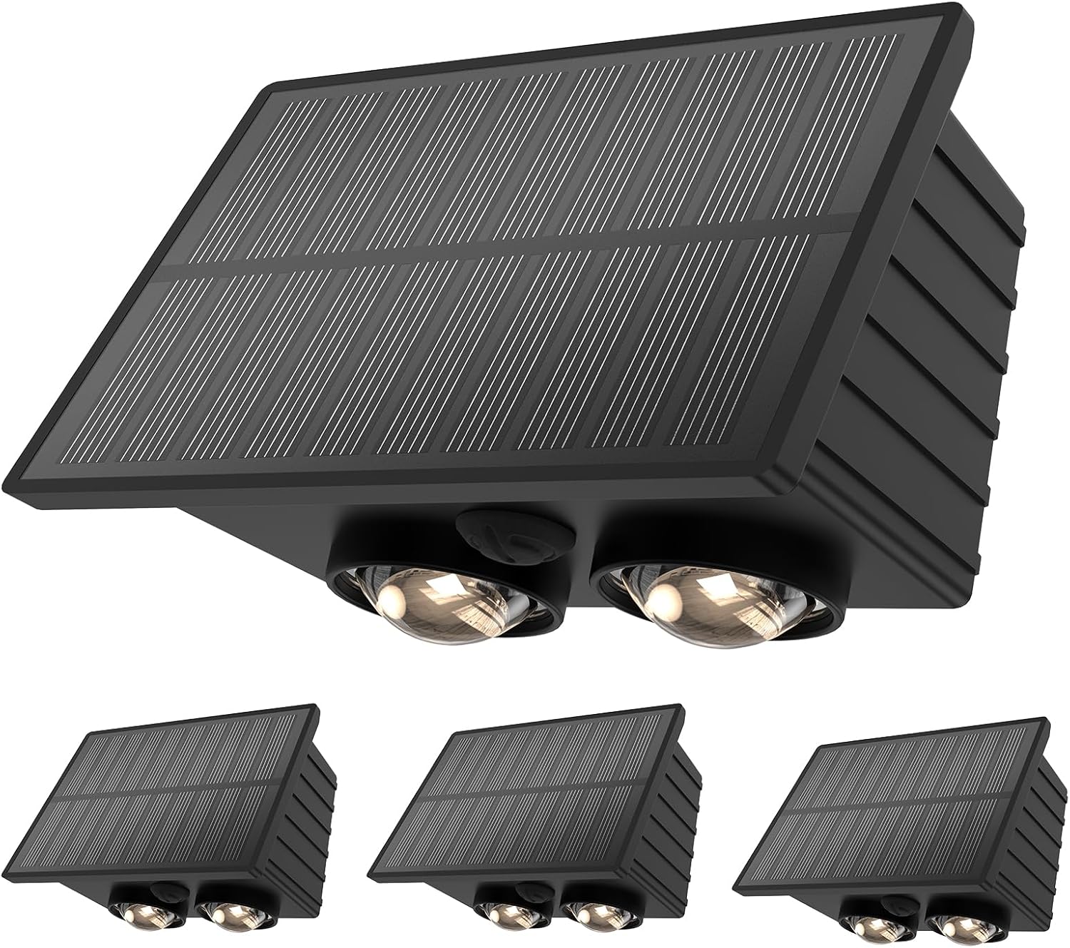 Solarleuchten für den Außenbereich, 4 Stück, Up Down Wandleuchte mit 3 Lichtmodi & 3 Farbtemperaturen, IP65 wasserdicht, Solar-Außenleuchte für Garten, Terrasse, Hauswand, Zaun, Treppen, Schwarz