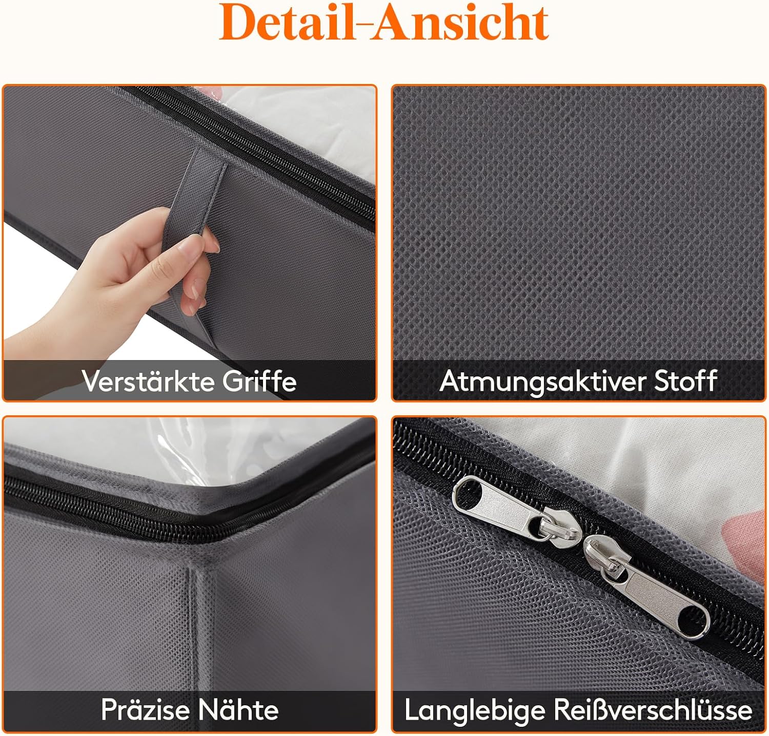 Lifewit Aufbewahrungstasche, Unterbett-Aufbewahrungstasche, Transporttasche, Umzugstaschen, Aufbewahrungsbox mit Deckel, faltbare Kleideraufbewahrung für Bettdecken, Kleidung, grau, 4 Stück, 95 l – Bild 5