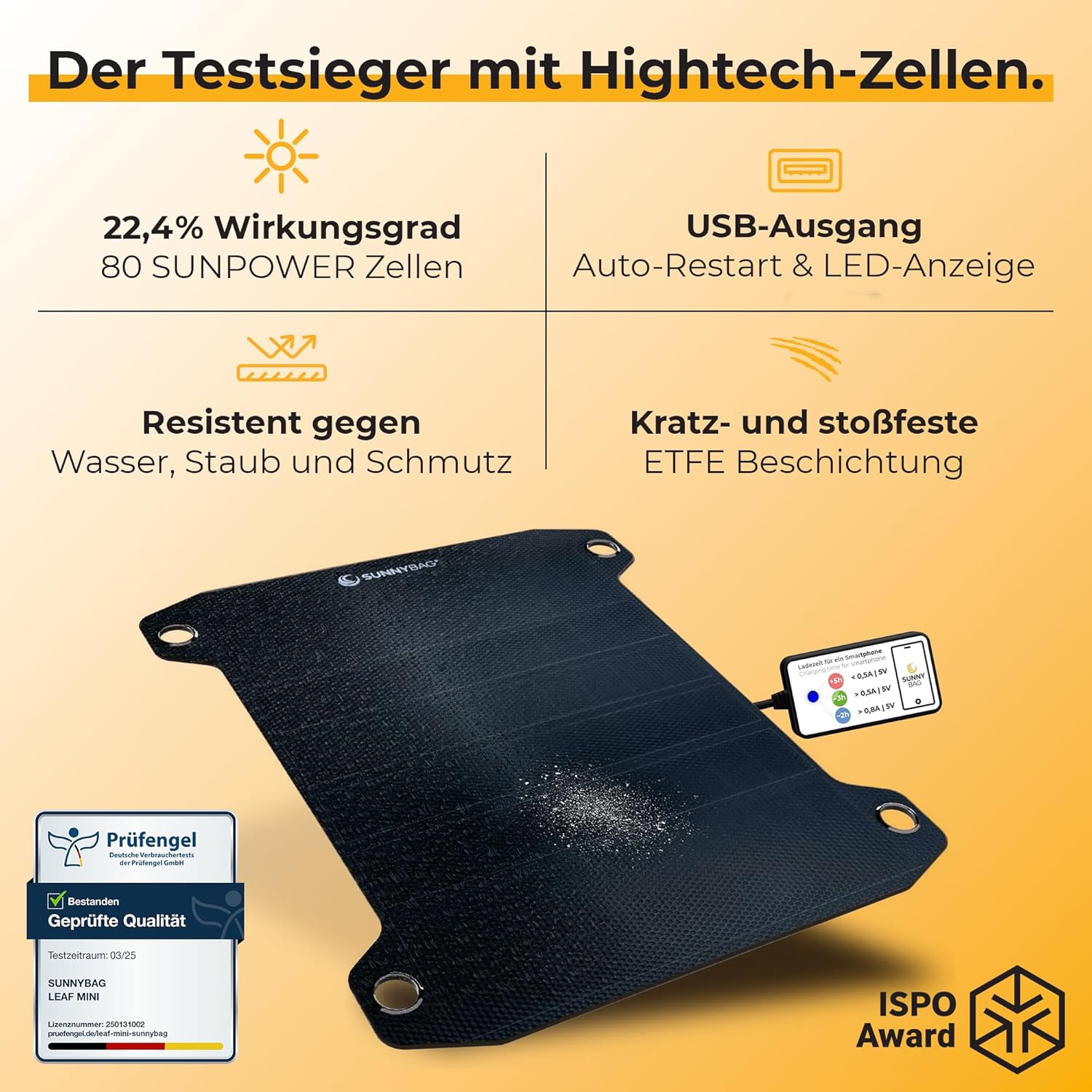 SunnyBAG Leaf PRO: Das stärkste flexible Solarpanel der Welt, Premium-Solarladegerät für den Außenbereich, ISPO-Award-Gewinner. – Bild 3