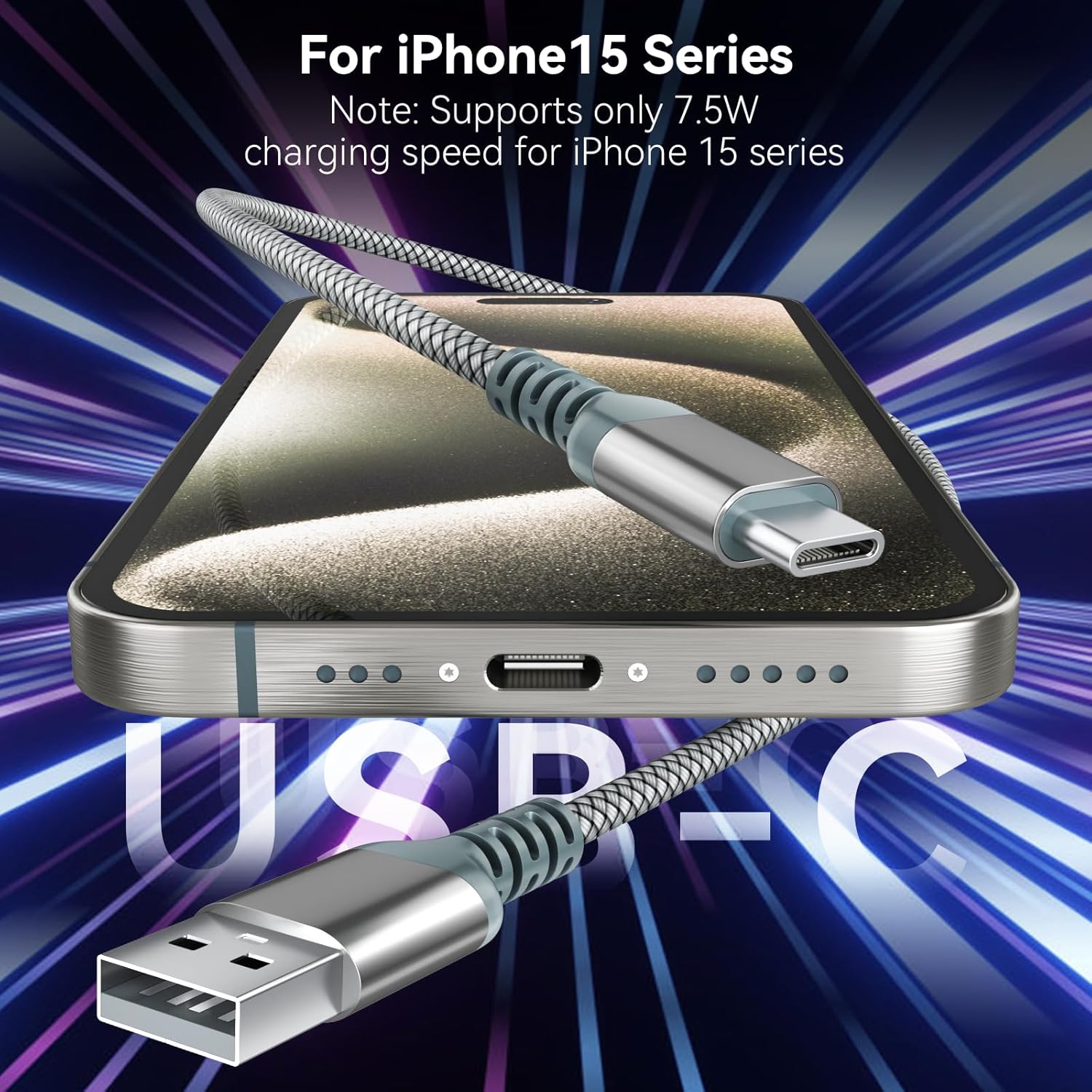 USB-auf-USB-C-Kabel, CarPlay-Autokabel, Typ-C-Schnellladekabel für iPhone 16/16 Pro Max, 15 Pro, 15 Plus, iPad, Samsung Galaxy und andere Geräte mit Typ-C-Anschluss (2, 1,2 m) – Bild 2