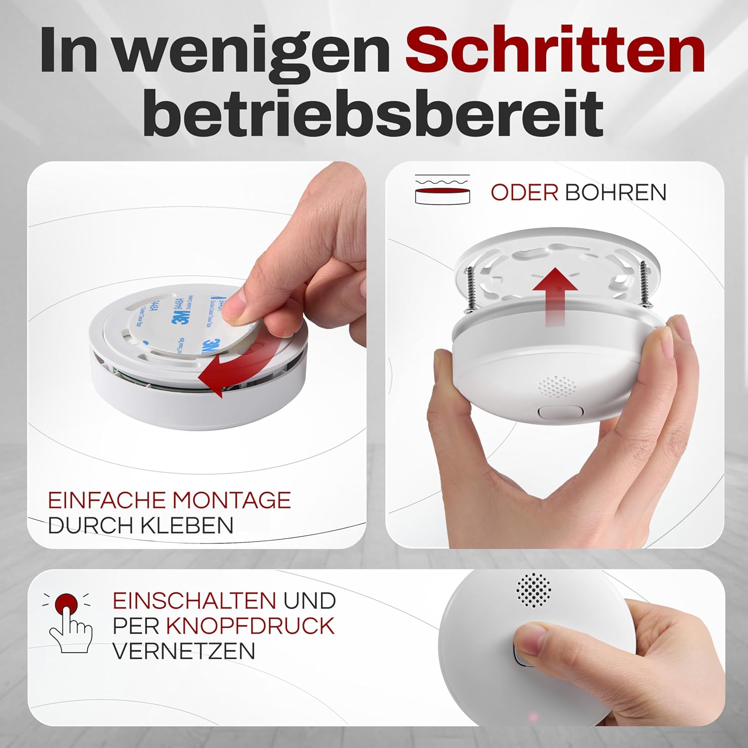 Rauchmelder 10 Jahre Batterie, Mini-Feuermelder, kabellos, vernetzter Rauchmelder, Feuermelder, ohne Bohren, ohne LED-Blinken, 1 Stück ohne Hub (Smart App funktioniert nur mit Hub) – Bild 5