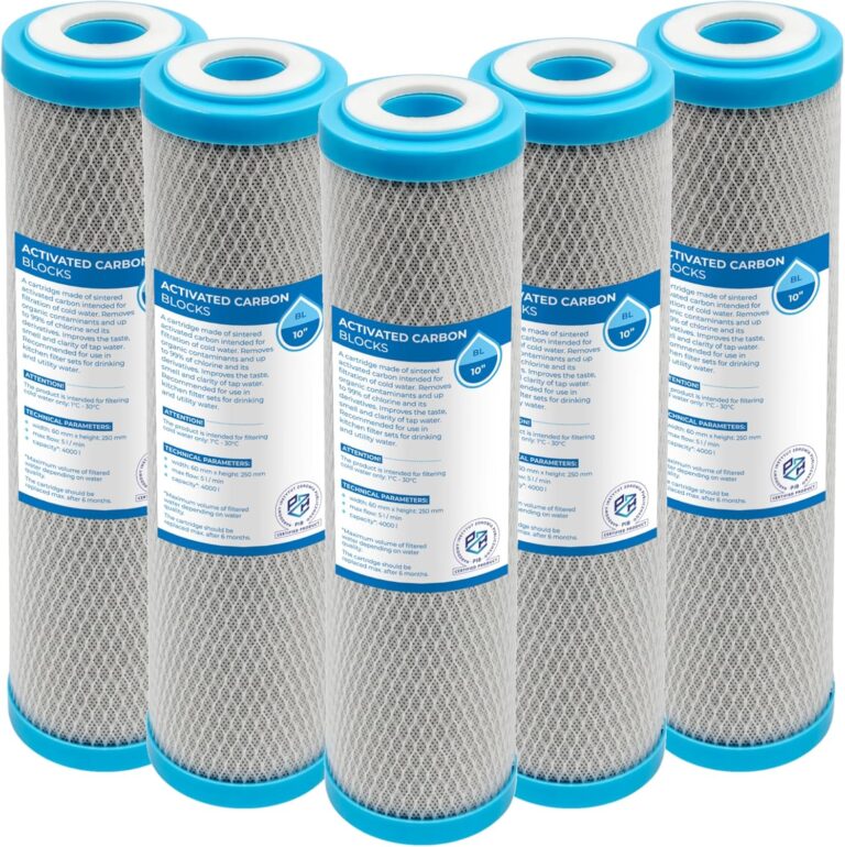 Aktivkohle-Blockfilter, 10 Zoll – 5er-Pack, entfernt Chlor und seine Verbindungen, verbessert Geschmack und Geruch von Wasser, max. 6 Monate Laufzeit, Aktivkohle