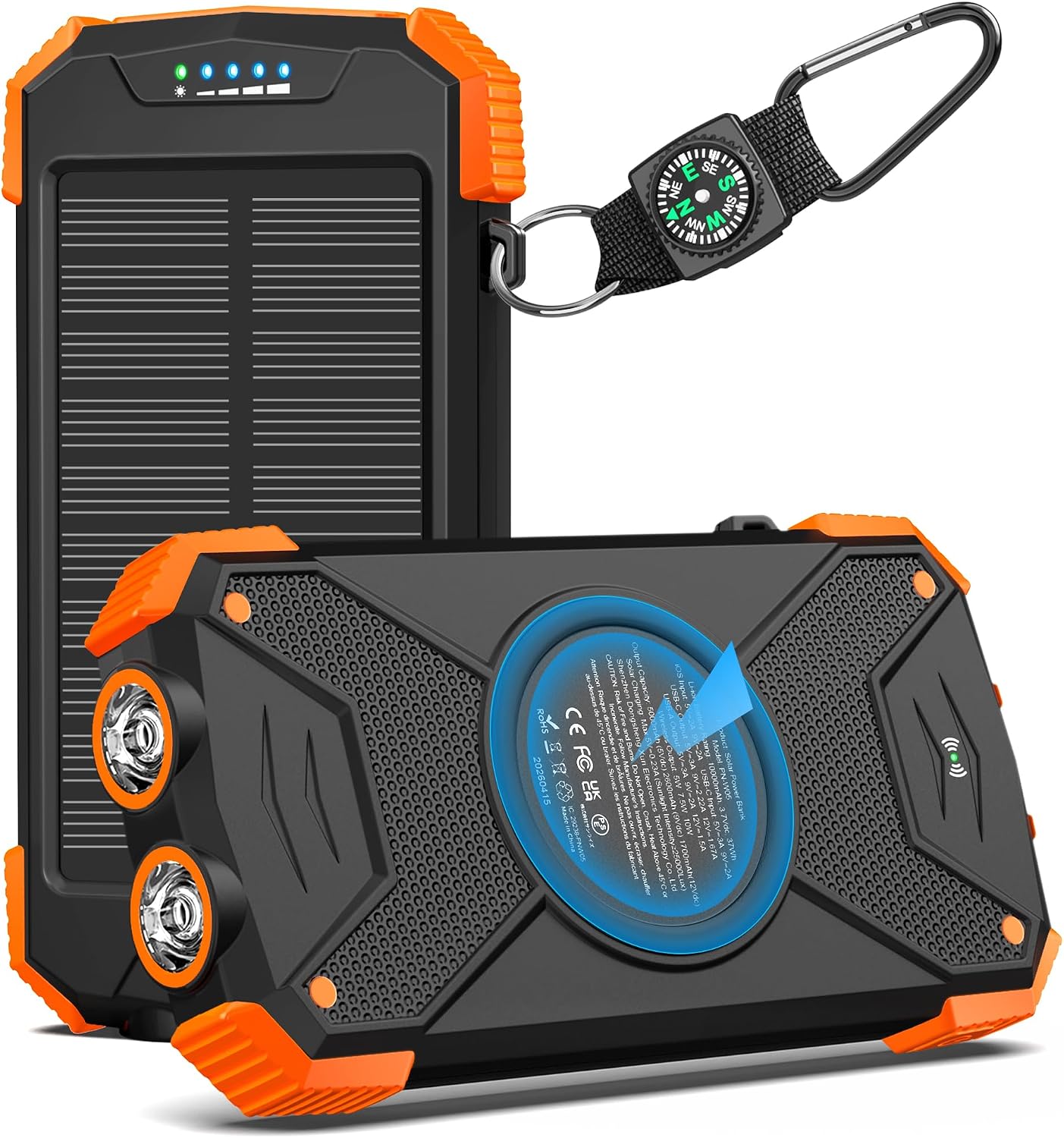 BLAVOR Solar Powerbank Solarladegerät 10000 mAh, PD 20 W Schnellladung Tragbare USB C Powerbank mit Solarpanel, kabelloses Schnellladen, Camping-Akku, Solarladegeräte für Mobiltelefon mit Taschenlampe
