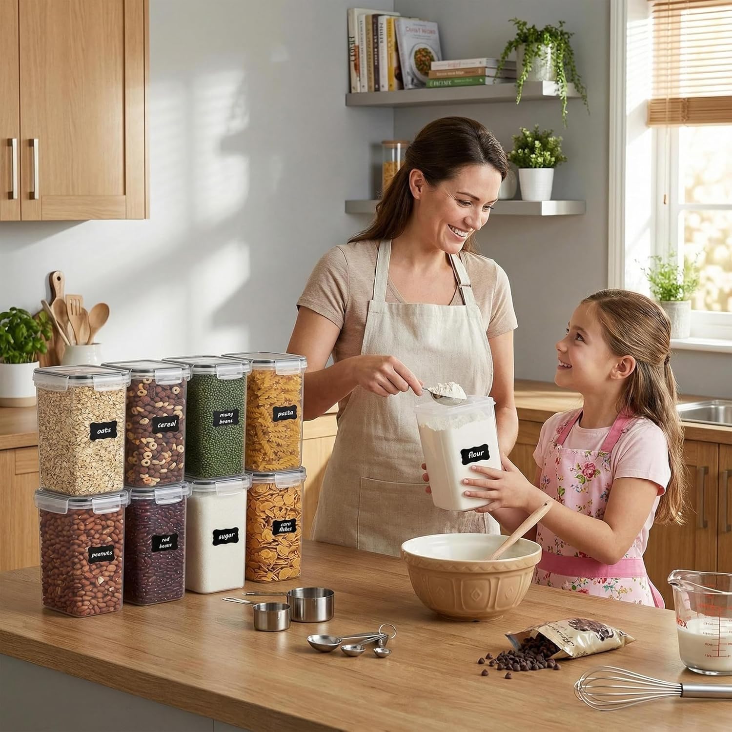 Vtopmart Vorratsbehälter-Set 2 L, für Müsli und frische Lebensmittel, BPA-freier Kunststoff, luftdicht, Trockenfutterbehälter-Set mit 9 Stück, 24 Etiketten für Müsli, Mehl, Zucker usw. (Schwarz) – Bild 6