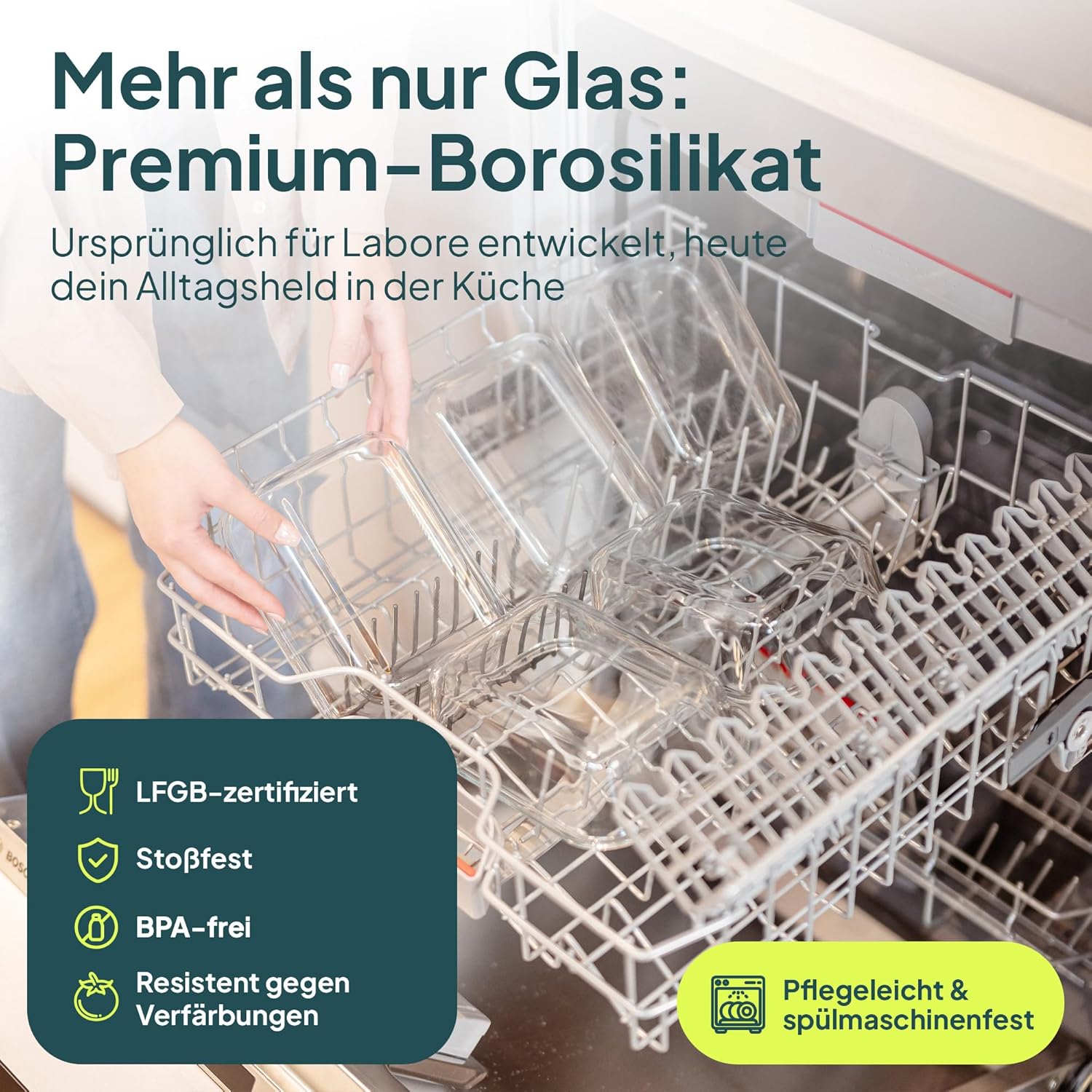 uandu Glasbehälter mit Deckel, 10-teiliges Borosilikatglas mit Deckel, Meal-Prep-Gläser, Frischhaltedosen aus Glas mit Deckel, Glasdosen mit Deckel-Set, Meal-Prep-Boxen aus Glas (5 Behälter, 5 Deckel) – Bild 6