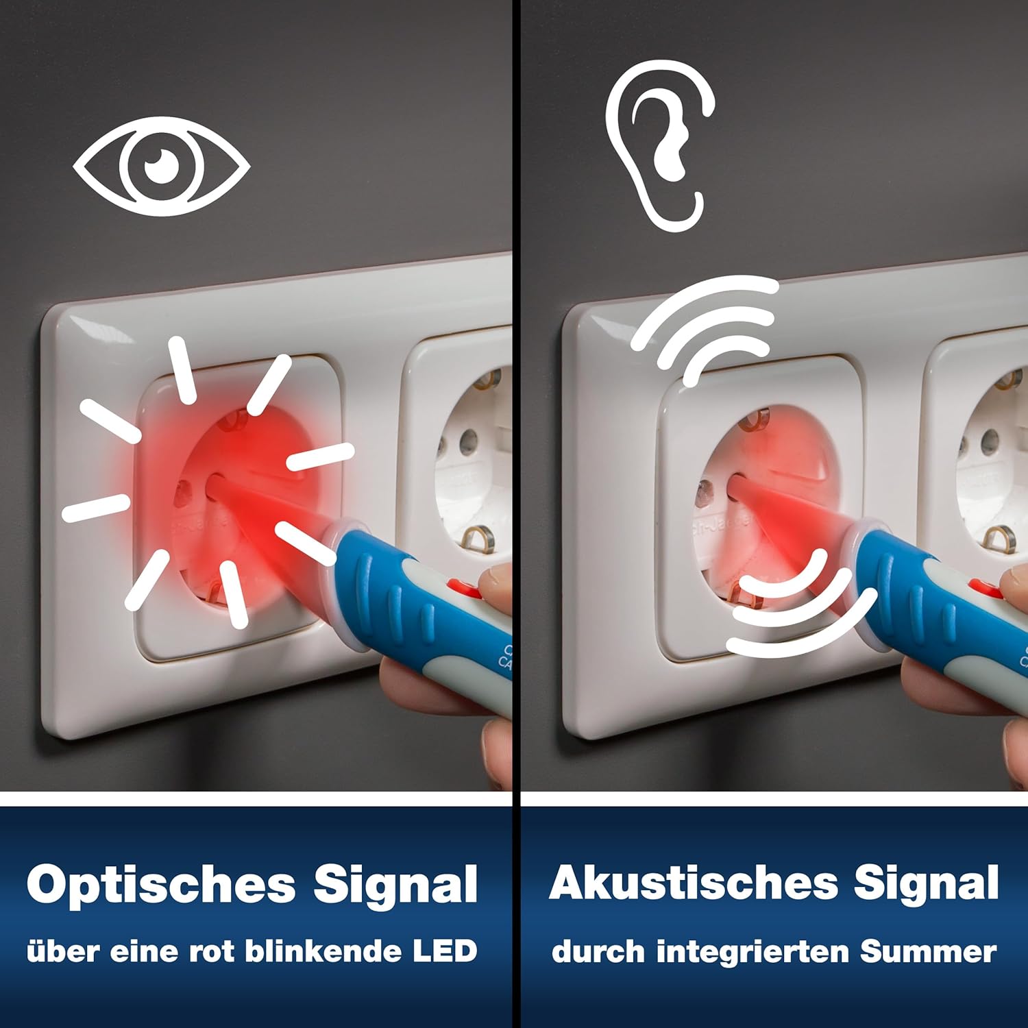 Peak Tech P 1030 – Kontaktloser Wechselspannungsprüfer mit LED-Lampe, 50 – 1000 V AC Arbeitsbereich, berührungsloser Spannungsprüfer, Prüfgerät, Stift-Handmultimeter, akustisches Signal – 157 x 26 mm – Bild 5