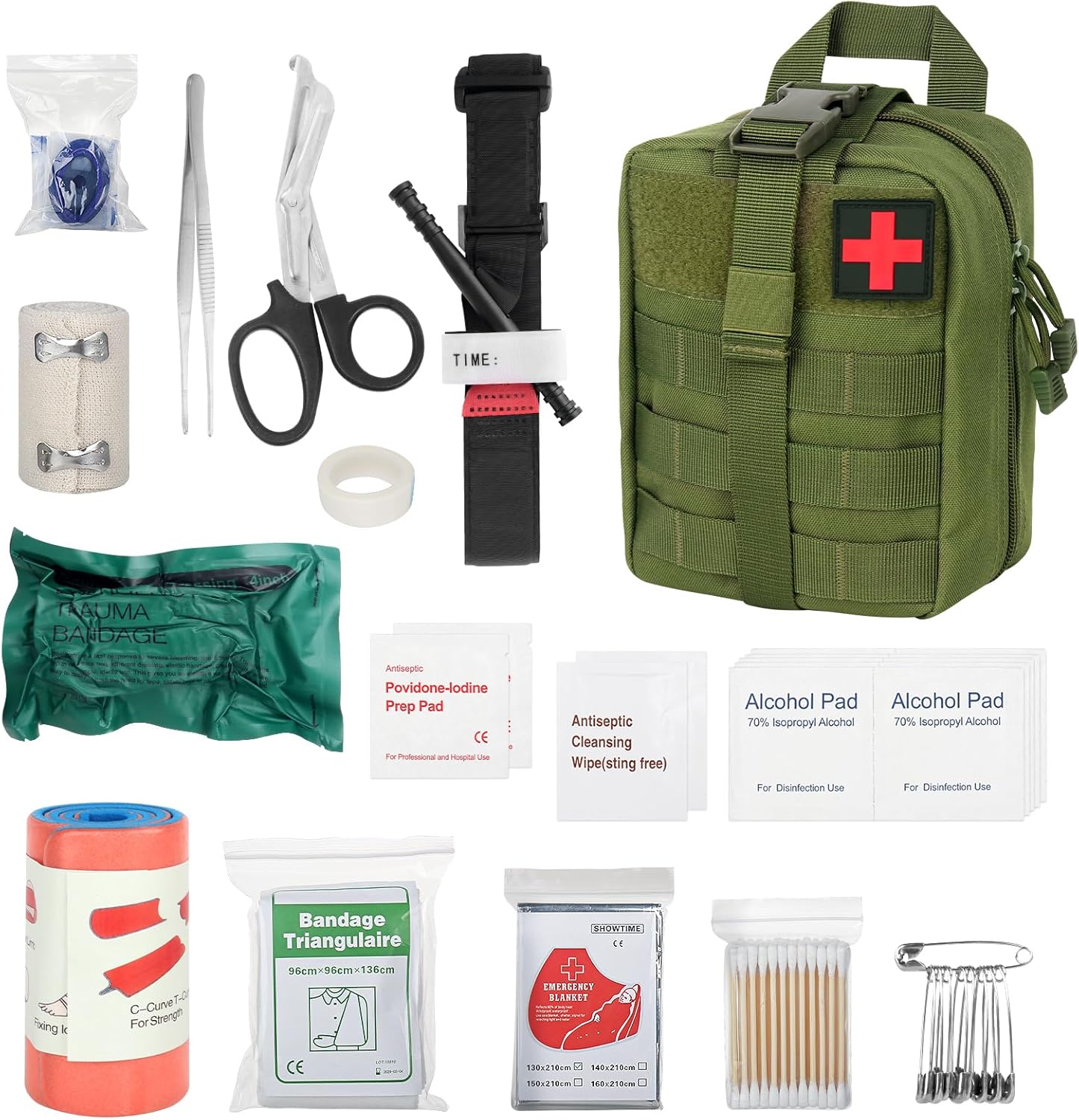 Erste-Hilfe-Set für den Außenbereich, 46-teilig, medizinische taktische Tasche, Erste-Hilfe-Trauma-Set, Erste-Hilfe-Set Militär, Notfall-Trauma-Überlebensausrüstung für Camping, Wandern, Zuhause (grün)