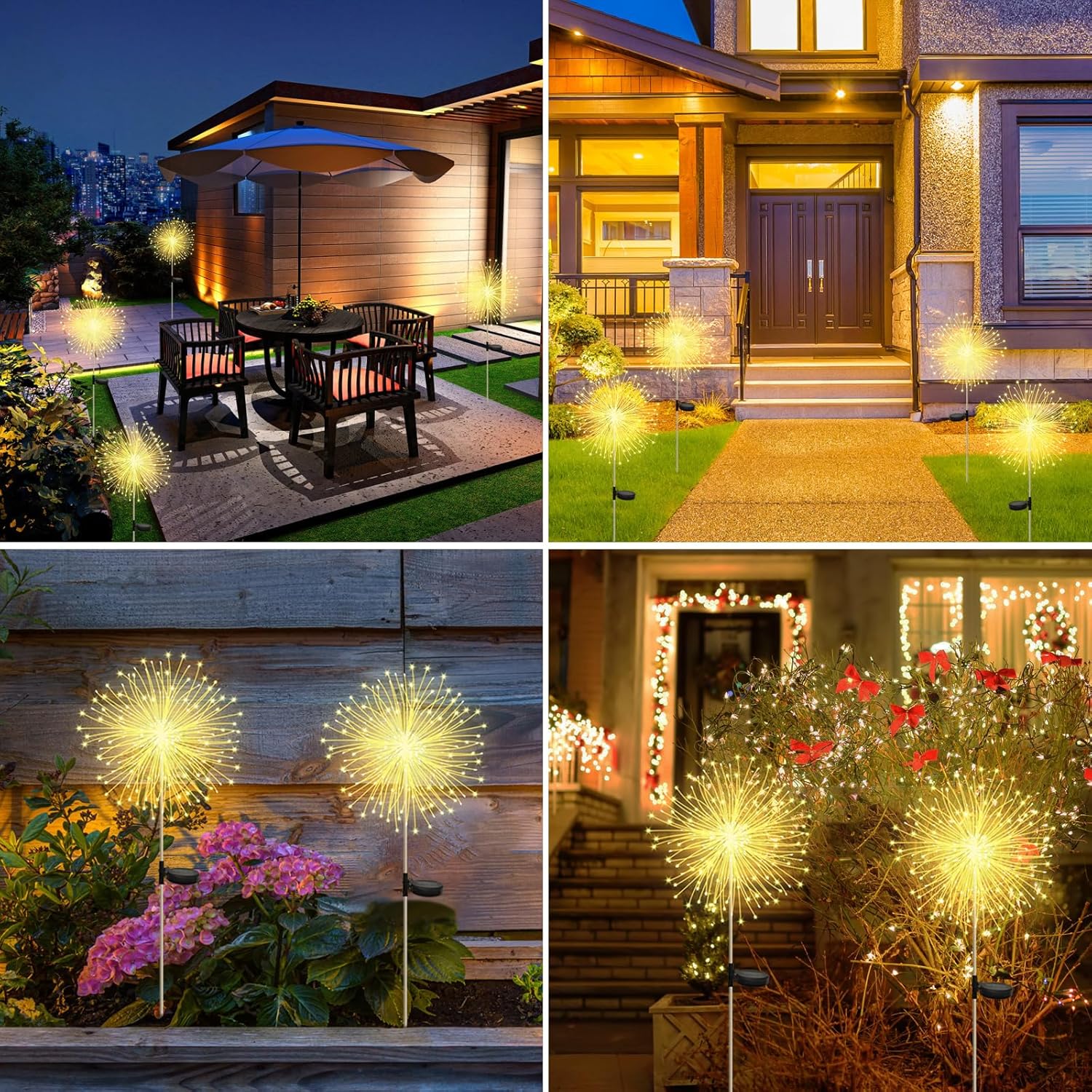 CNMTCCO Solar Feuerwerk Gartenlichter, Solar Garten Dekorative Lichter mit 120 LED Warmweiß Solarstecker Gartenleuchten für Hinterhof Weg Rasen Terrasse (2 Stück warmweiß) – Bild 7
