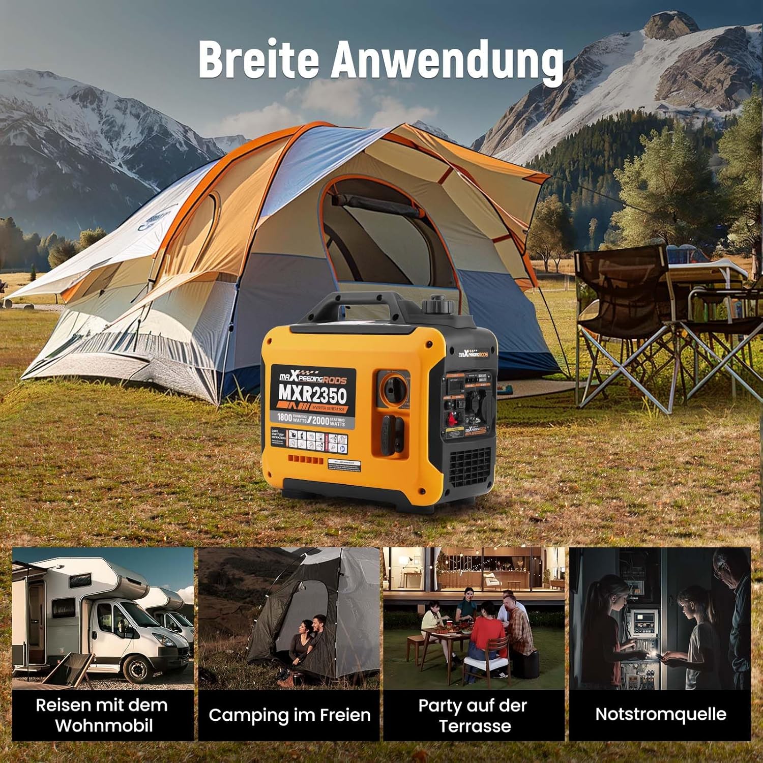maXpeedingrods Inverter Stromerzeuger 2000W Benzin 4-Takt mit USB und 230V Steckdosen, Digitalanzeige, kompakt und leicht für Camping, Outdoor-Reisen, Wohnmobil – Bild 7