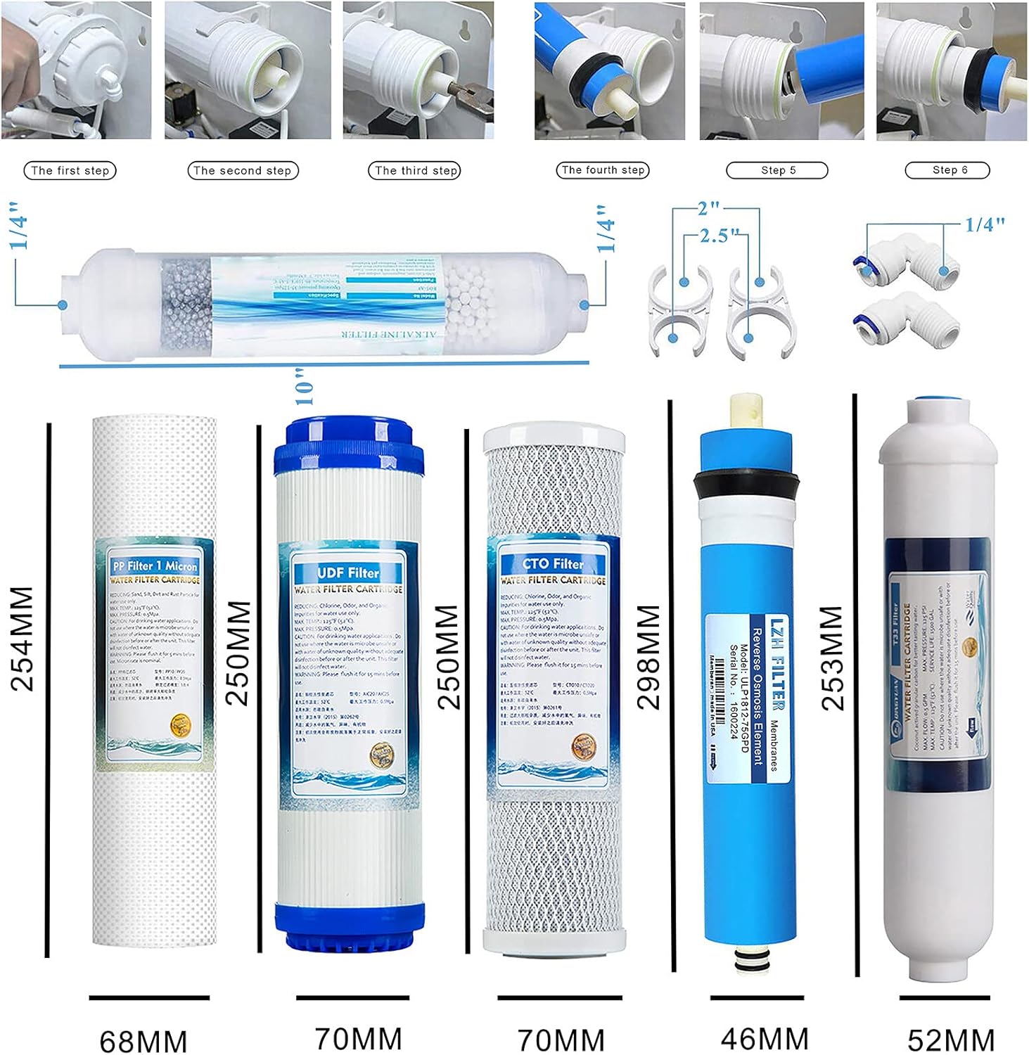 10 Zoll RO Ersatzfilterset Naturewater Filter für 6-stufige Umkehrosmoseanlagen (1-6 Stufe) – Bild 2
