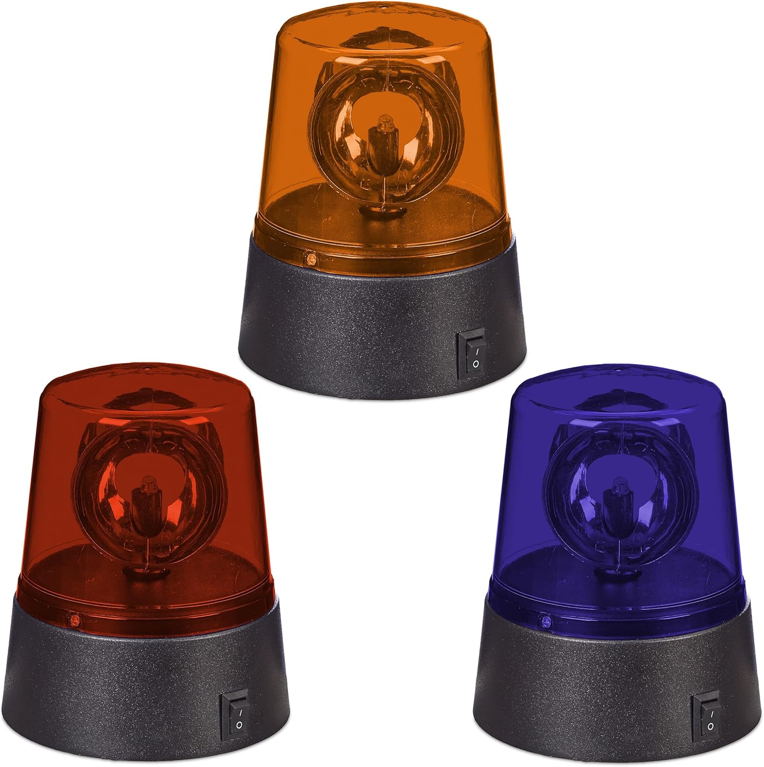 Relaxdays Rundumkennleuchte LED Blaulicht, batteriebetrieben, bunt | 3-teiliges Set. Satz