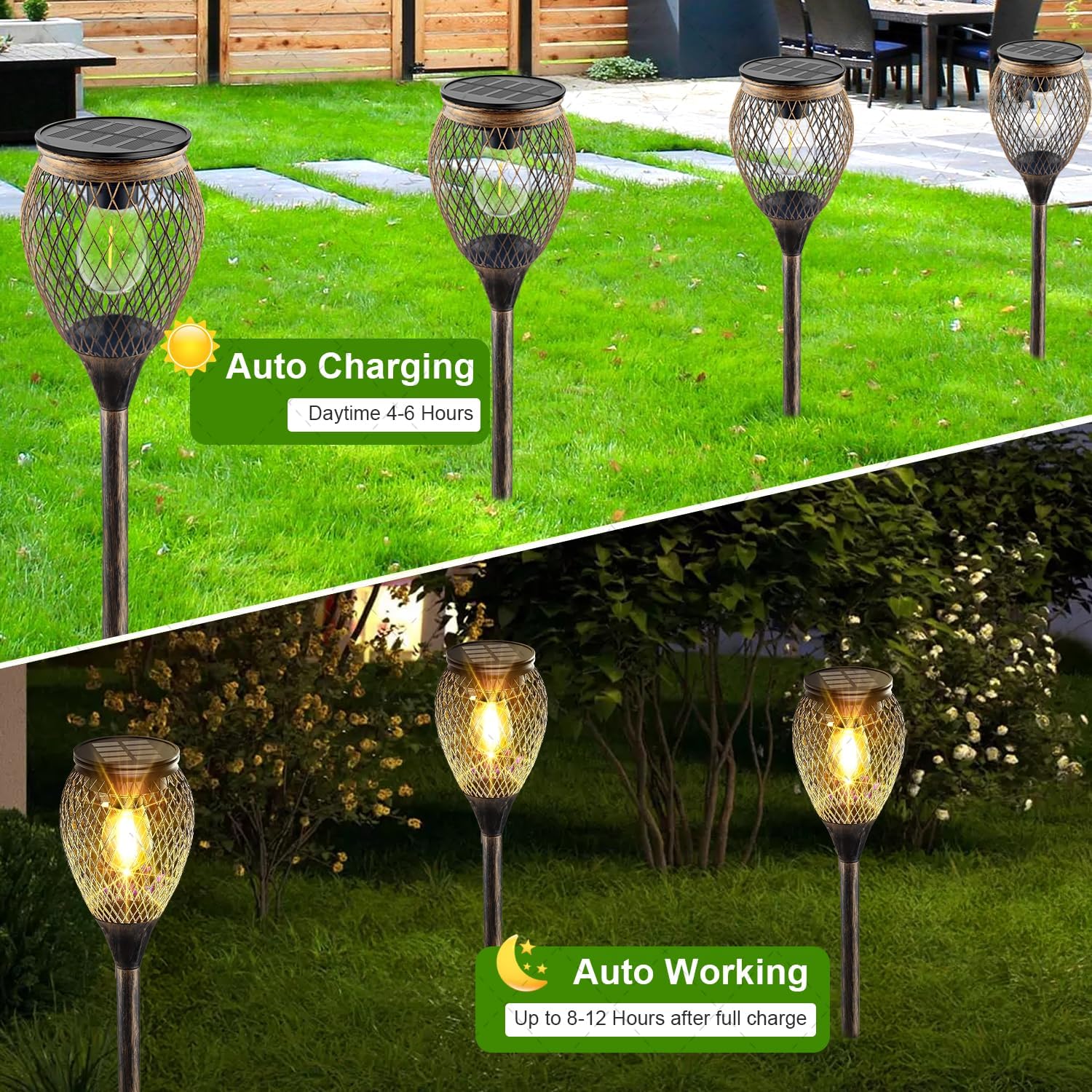 Solarleuchten für den Garten im Freien, 4 Stück Solarleuchten für den Außenbereich, superhelle wasserdichte Solarleuchten für den Außenbereich, Auto-Ein-/Aus-Gehweg, Auffahrt, Gehweg, Rasen, Terrasse, Hof – Bild 4