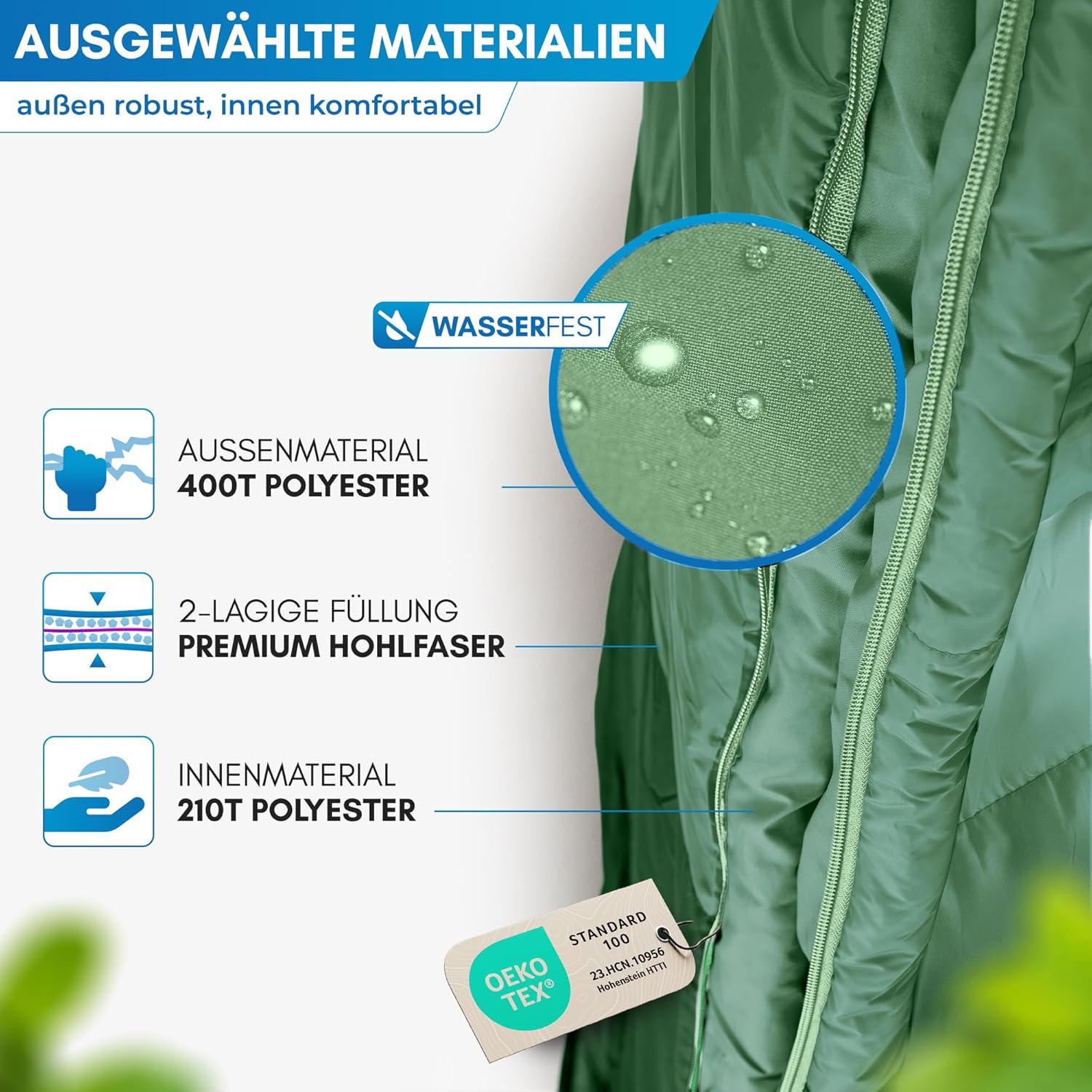 NORDMUT® Deckenschlafsack für Erwachsene mit Zwei-Wege-YKK-Reißverschluss – kleines Packmaß & ultraleicht 1600 g – 3 Jahreszeiten (250 g/m²) – Schlafsack für Camping, Outdoor & Festivals – Bild 2