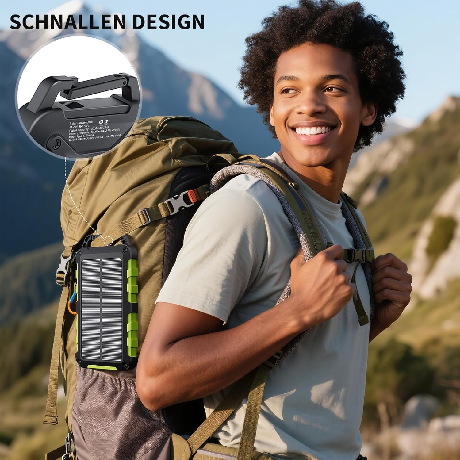 Solar Powerbank 26800mAh PD 22,5W Tragbares Solar Ladegerät USB C Outdoor Wasserdicht Externer Akku mit LED-Licht und 3 Ausgängen für Tablets Smartphones Outdoor Camping Grün – Bild 7