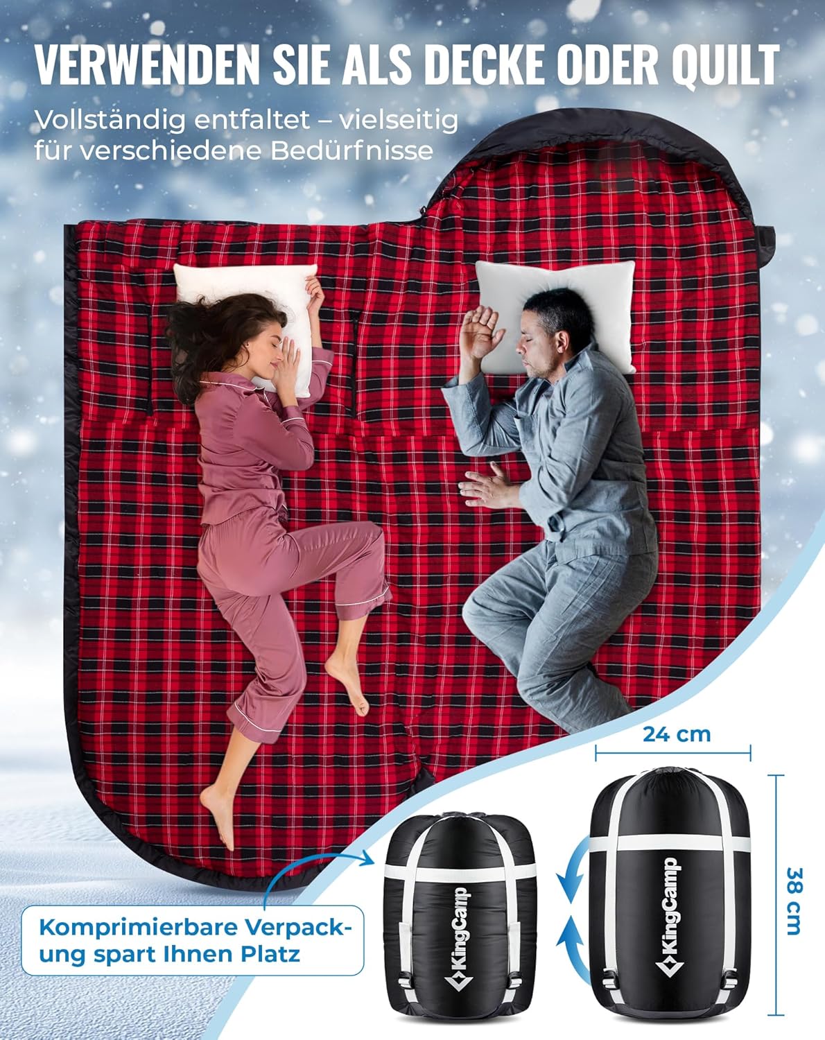 KingCamp Schlafsack XXL Baumwolle Flanell Erwachsene Übergröße | Deckenschlafsack für Winter&Sommer.Extra breit 220x100cm für Bewegungsfreiheit.Ideal Camping Outdoor – Bild 6