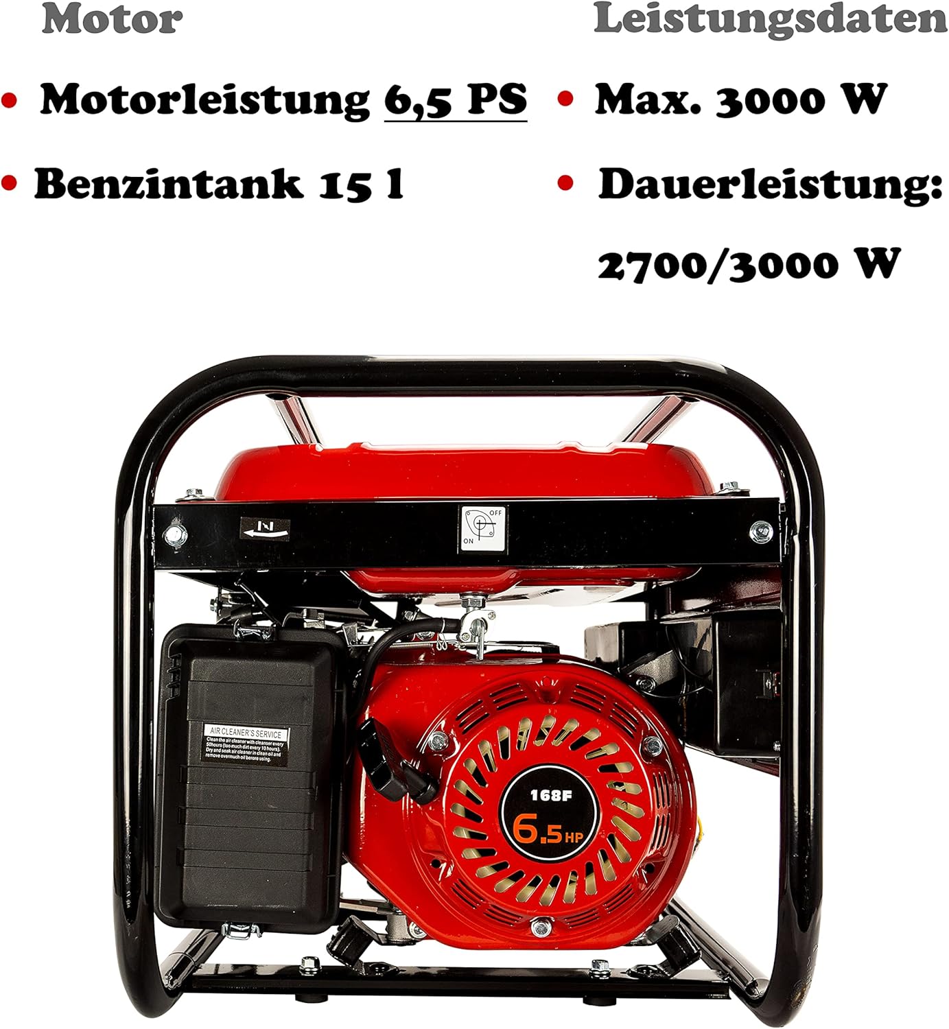 Stromgenerator mit Benzin | Stromgenerator mit Zubehör | Notstromgenerator leise | 5 Steckdosen 3 x 230 V / 1 x 400 V / 1 x 12 V | 6,5 PS (Stromgenerator mit Seilzugstarter) – Bild 5