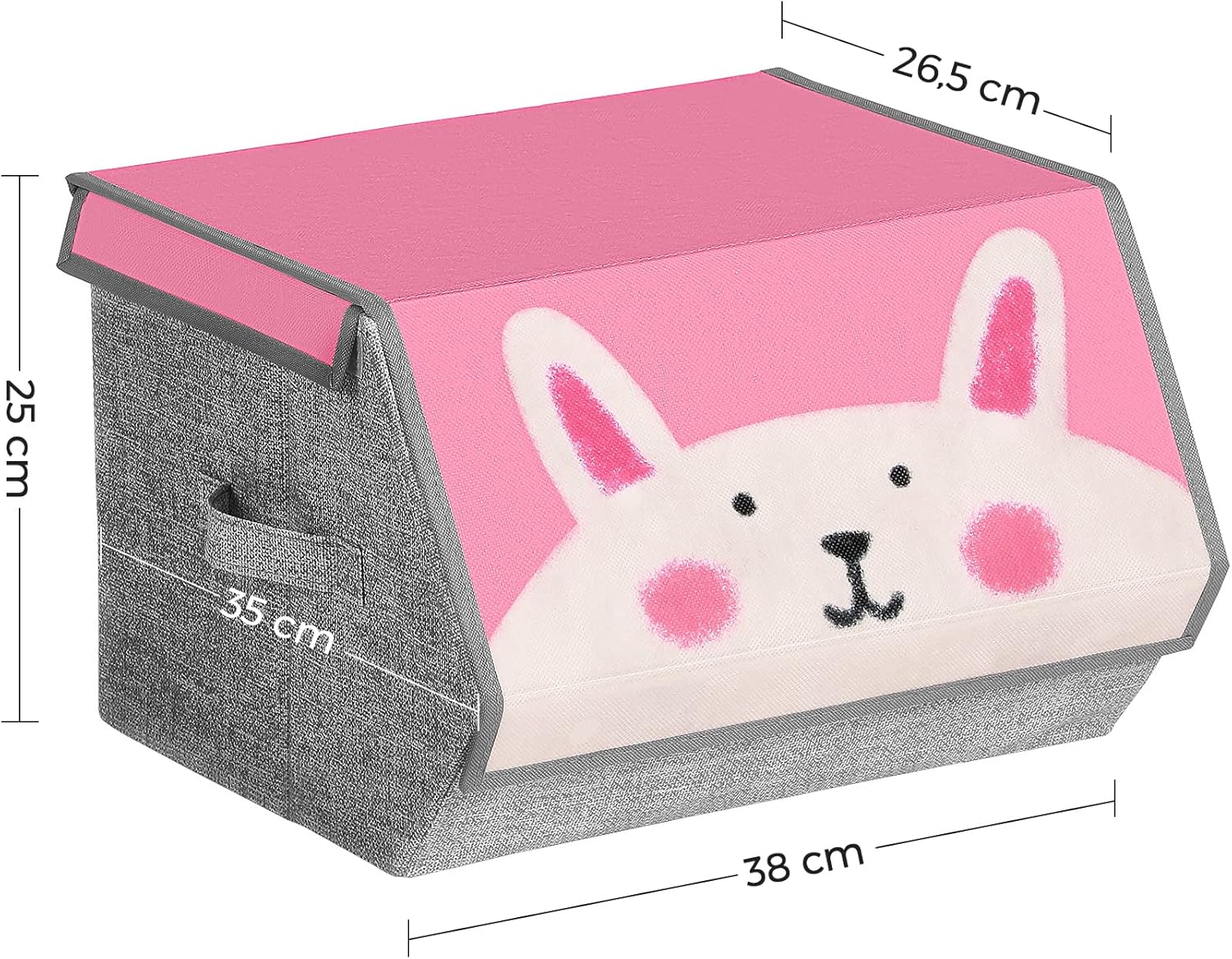 SONGMICS Aufbewahrungsboxen, 3er-Set, faltbare Stoffboxen mit Griffen, Organizer, magnetischer Deckel, für Kinderzimmer, Spielzimmer, Tiermotive, rosa, blau, grün und grau, RFB760P01 – Bild 6