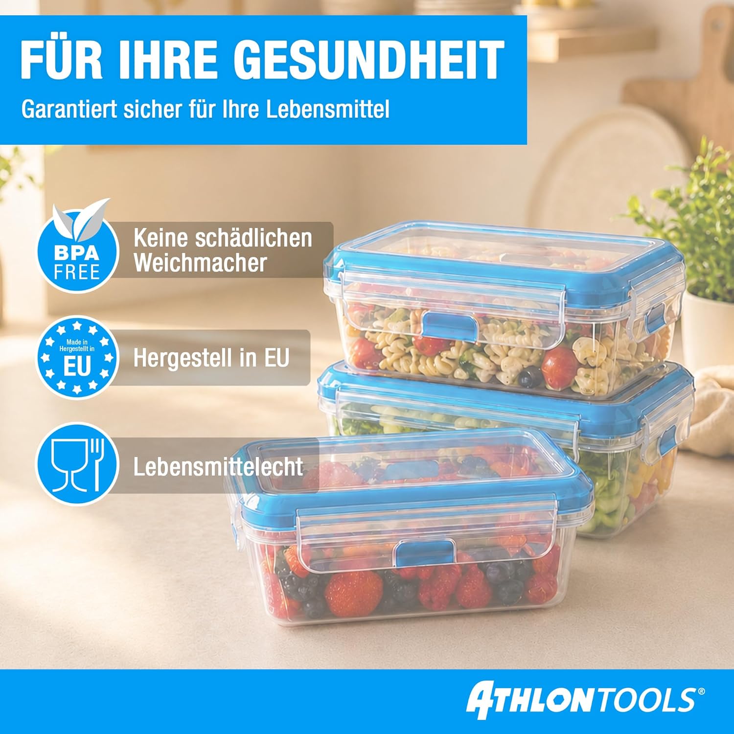 ATHLON TOOLS 2 x 5 L Frischhaltedosen-Set in Gastro-Qualität – 100 % luftdicht und auslaufsicher -40 bis +100 Grad – für alle Lebensmittel – BPA-frei – Vorratsdosen für den Kühlschrank (hergestellt in der EU) – Bild 9