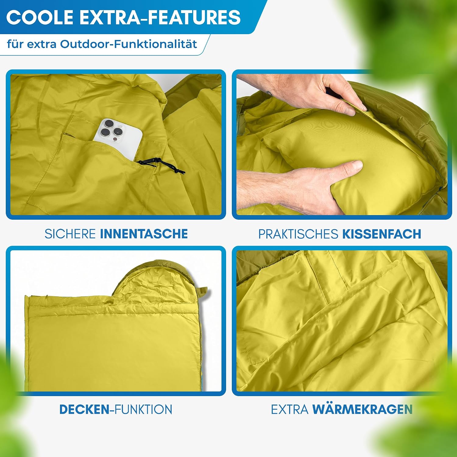 NORDMUT® Deckenschlafsack für Erwachsene mit Zwei-Wege-YKK-Reißverschluss – kleines Packmaß & ultraleicht 1600 g – 3 Jahreszeiten (250 g/m²) – Schlafsack für Camping, Outdoor & Festivals – Bild 7
