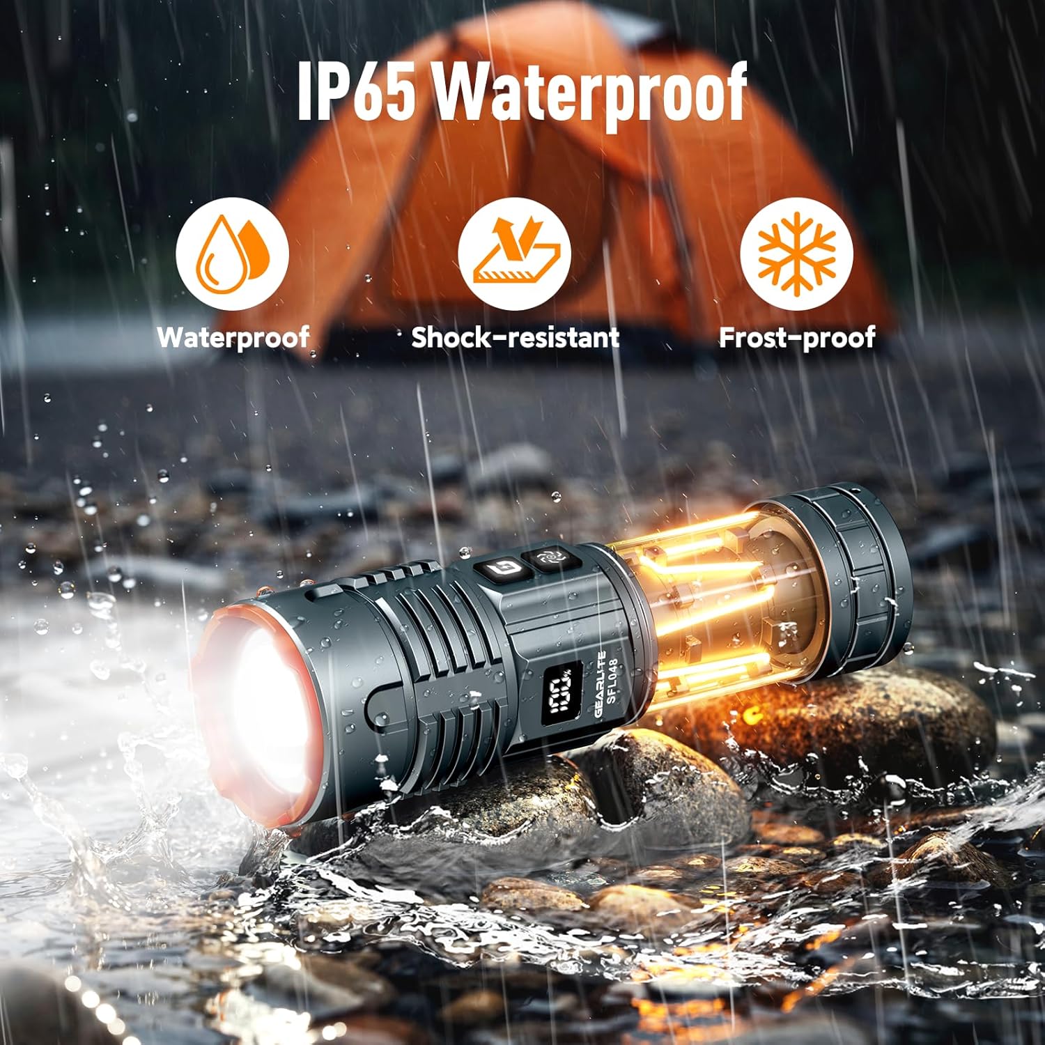 GEARLITE LED-Taschenlampe, extrem hell, wiederaufladbare LED-Taschenlampe mit Campinglicht, 11 Leuchtmodi, lange Laufzeit, IP65 wasserdicht, taktische Taschenlampe für Camping, Outdoor, Notfälle – Bild 6