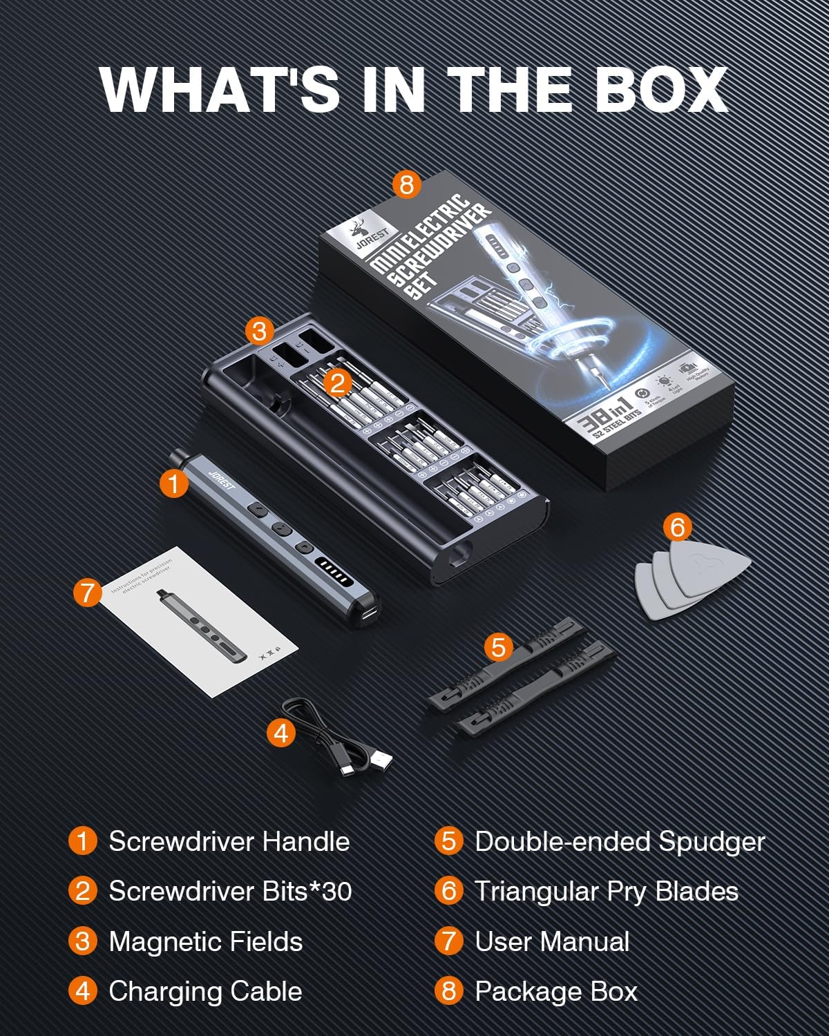 JOREST Mini-Elektro-Schraubendreher-Set, 38-in-1 magnetisches Präzisions-Schraubendreher-Set, Reparaturwerkzeug-Set für iPhones, Laptops, Drohnen, Geschenke für Männer, Geburtstagsgeschenk für Papa – Bild 9