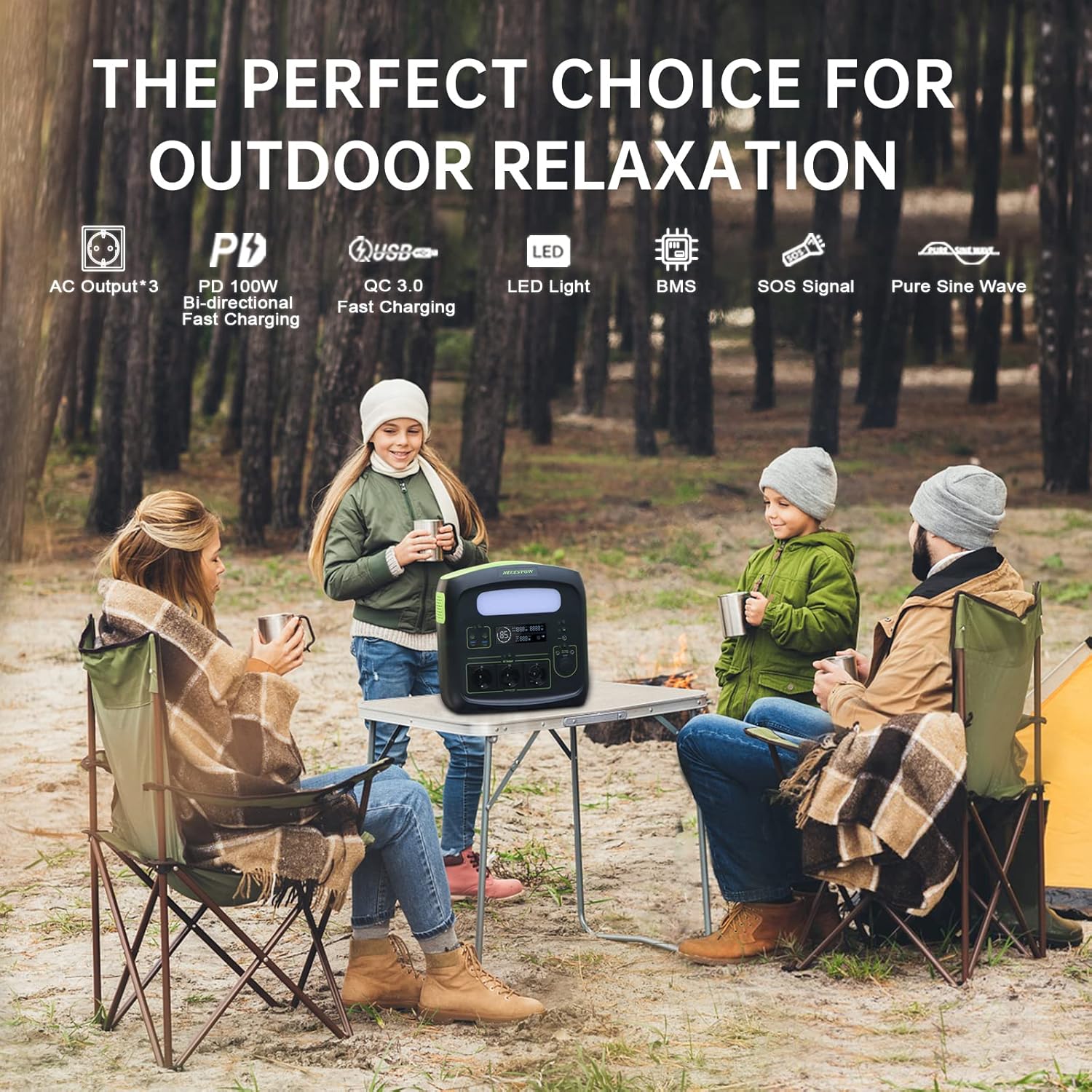 Tragbares Kraftwerk mit faltbarem tragbarem Solarpanel 100 W, 483,84 Wh Solargenerator mit 230 V/700 W AC-Steckdosen, LiFePO4-Batterien, 100 W Solarpanels für Camping, Wohnmobil, Stromausfälle, Outdoor – Bild 5