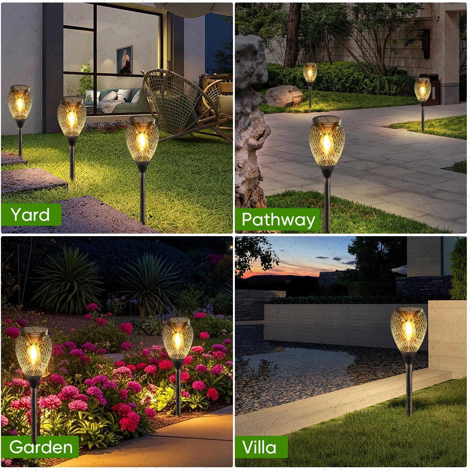 Solarleuchten für den Garten im Freien, 4 Stück Solarleuchten für den Außenbereich, superhelle wasserdichte Solarleuchten für den Außenbereich, Auto-Ein-/Aus-Gehweg, Auffahrt, Gehweg, Rasen, Terrasse, Hof – Bild 7