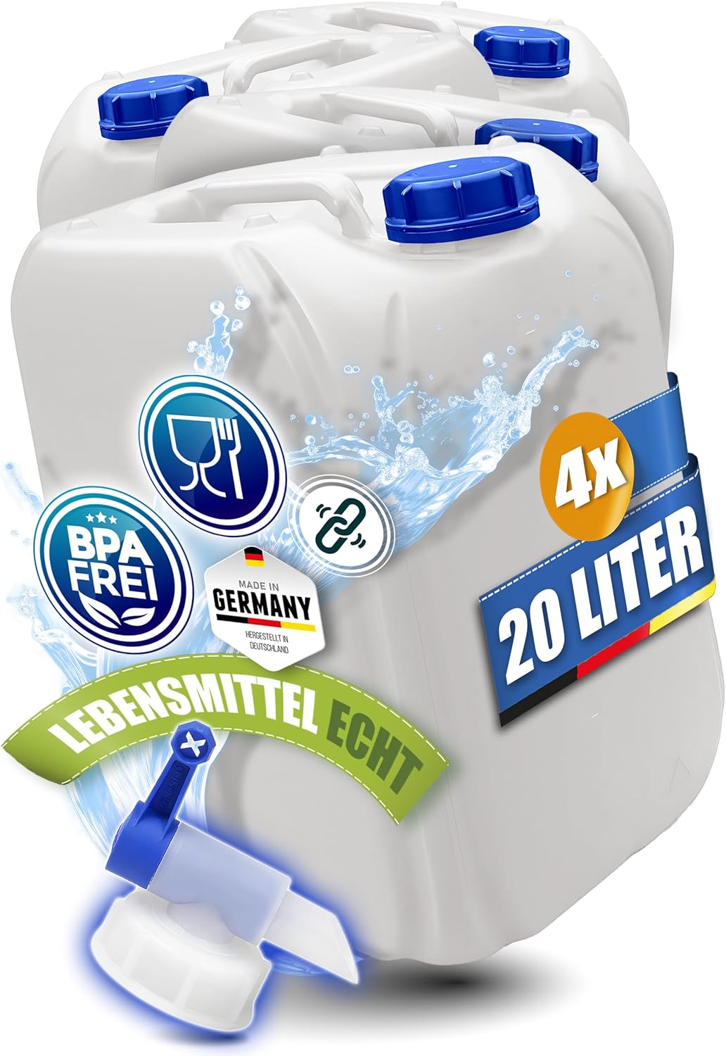 Kosmetex 20 L Kanister, BPA-frei & lebensmittelecht, Wasserkanister 20 Liter für Camping, Garten, Gewerbe und Haushalt, robust hergestellt in Deutschland | Kosmetex Wasserkanister 20 Liter für Camping, Garten, Gewerbe & Haushalt, robust, geschmacksneutral für Wasser & Getränke