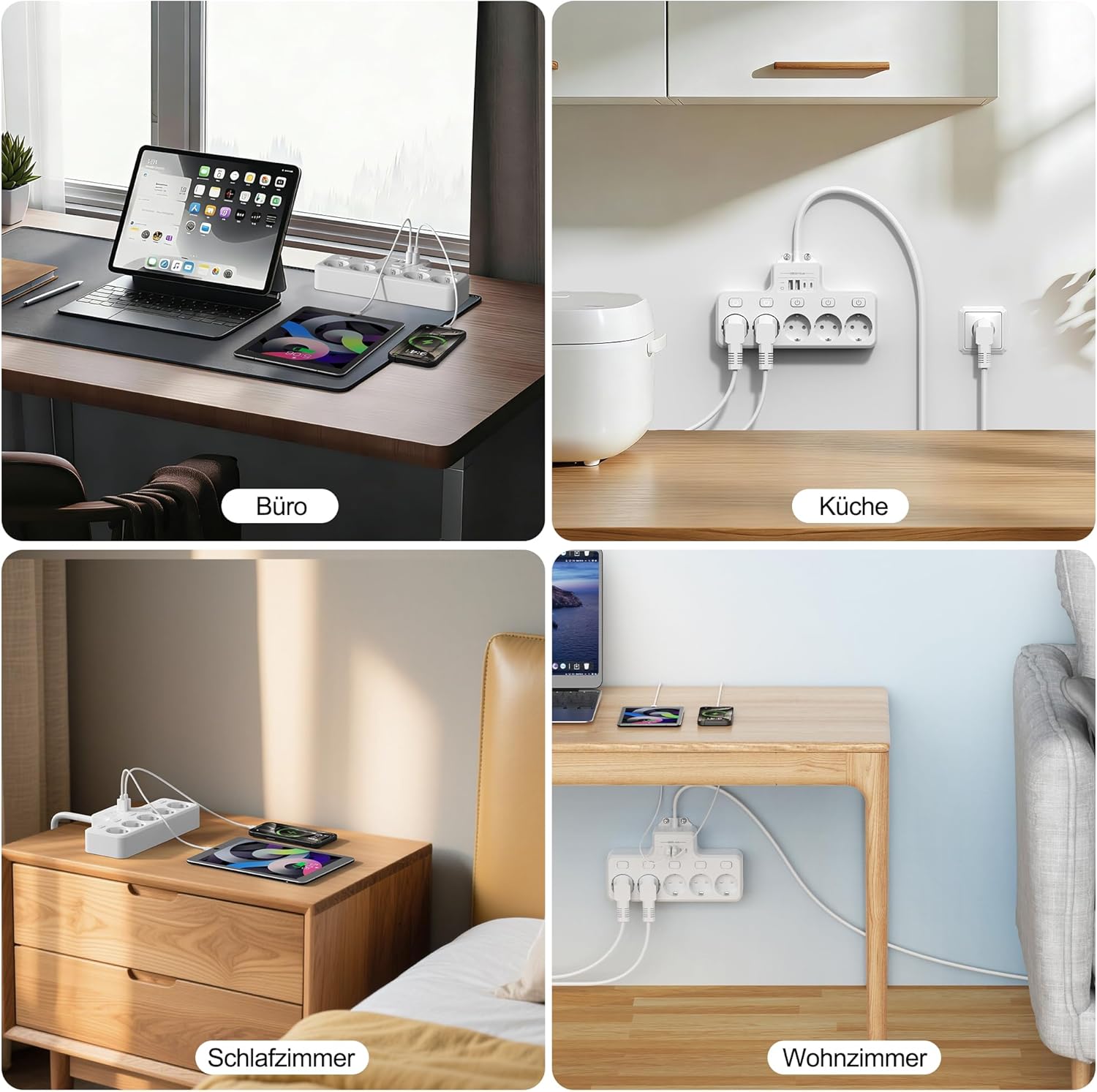 Steckdosenleiste mit Überspannungsschutz, 5-fach & einzeln schaltbar mit 2 USB-A und 2 USB-C – Wandmontage in Küche, Büro, Wohnzimmer, 1,8 m Kabel, 4000 W/16 A – Bild 7