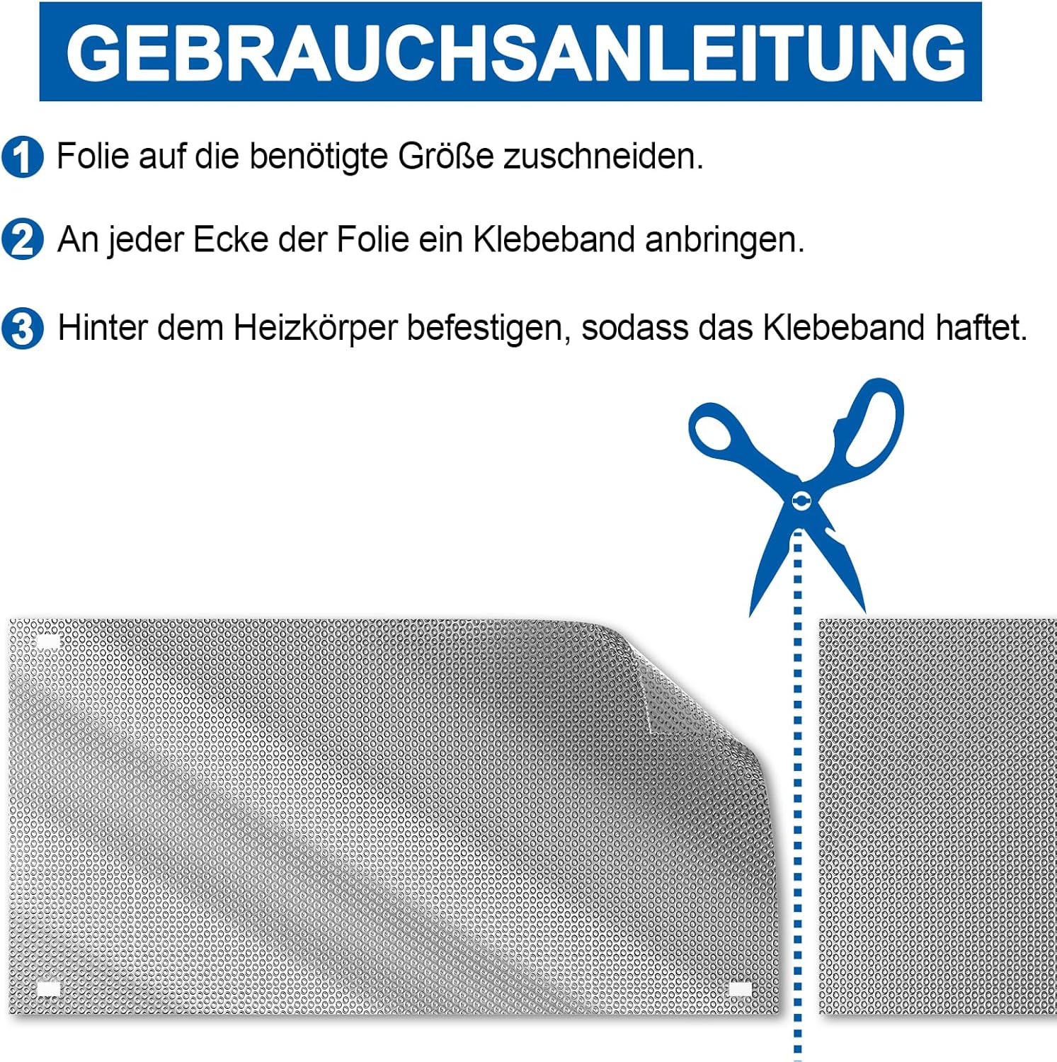 Aluminisierte Isolierfolie, 60 cm x 5 m, 3 mm dicke Isolierung, doppelseitige Aluminium-Luftpolsterfolie mit 12 Klebestreifen, Kühlerreflexionsfolie für Fahrzeuge, Dächer, Fenster – Bild 5
