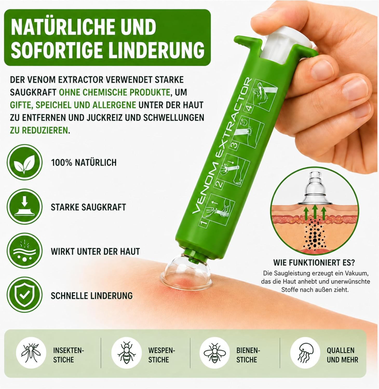 2 in 1 Kombi-Set: Giftsauger + 3 Zeckenhaken – Das Komplettpaket zur Behandlung von Insektenstichen und Zeckenstichheiler – Bild 5