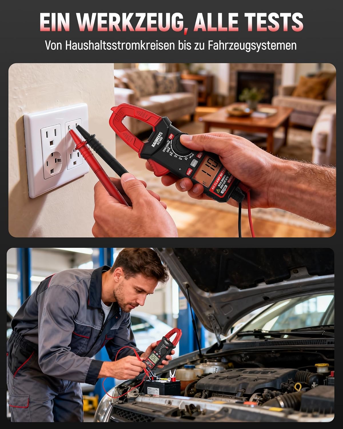 KAIWEETS Digitale Stromzange, tragbares Strommessgerät 400 A AC, 600 V AC/DC, 2000 Zählungen, Auto-Range-Spannungsprüfer, Messgerät für Strom, Spannung, Widerstand, Durchgang und Diode, KC400 – Bild 7