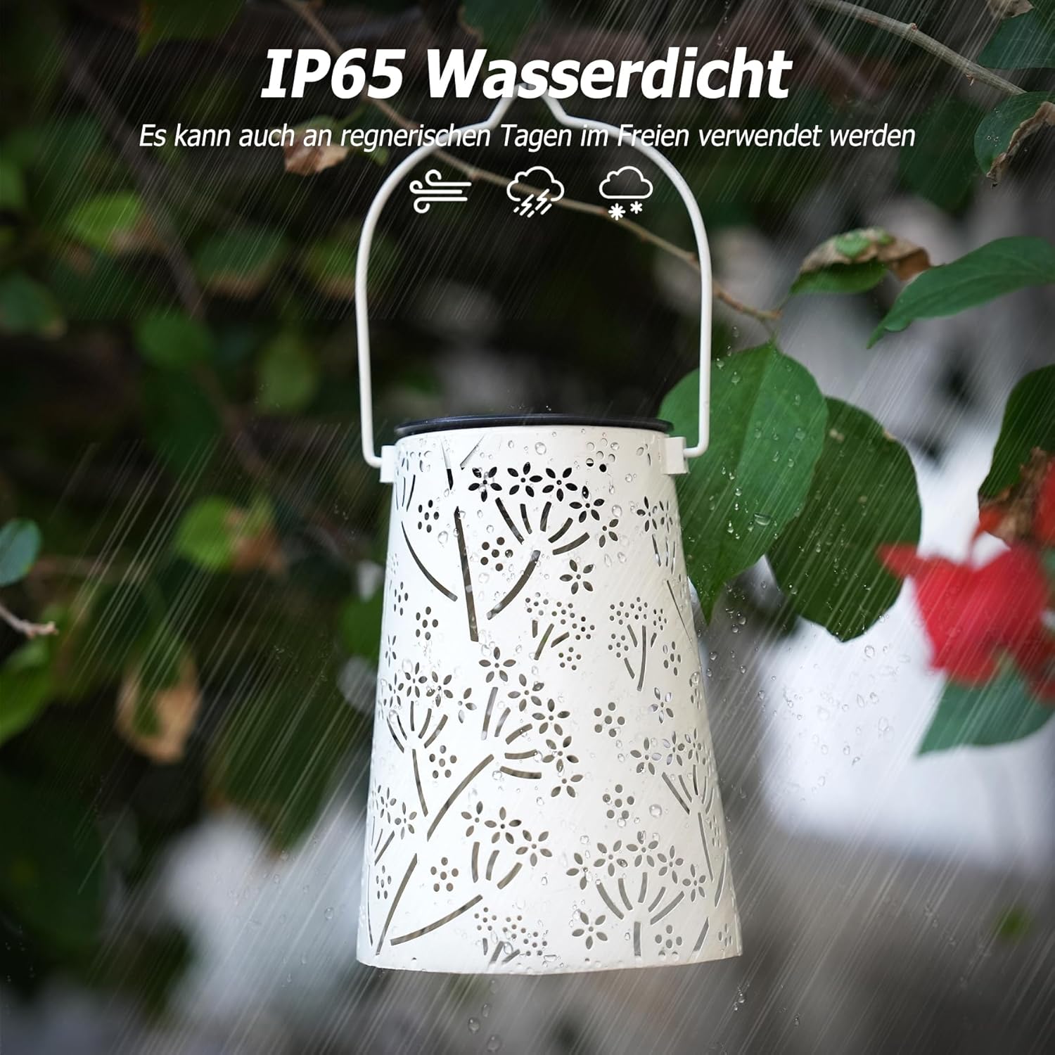 Geschenke für Frauen, JOYCREATOR Solarlaternen für den Außenbereich, 2 Stück, LED-Solarlaterne für den Außenbereich, IP65 Metall hängend/stehend, Outdoor-Solarleuchten für draußen, Garten, Dekoration, Hof, Terrasse, Weg, Balkon (weiß) – Bild 5