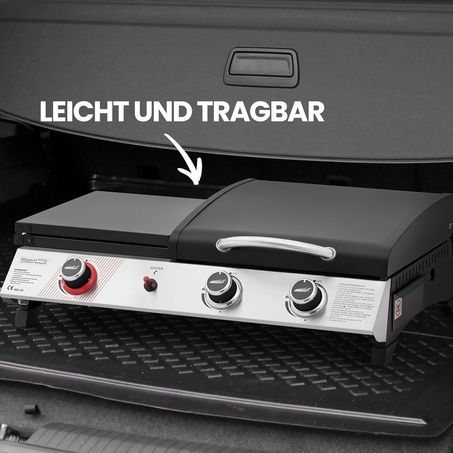 Royal Gourmet 8,5 kW Gasgrill, 3-in-1-Tischgrill mit Grillen, Braten, Kochen, 3 Brenner, tragbarer Picknickgrill, Campinggrill mit klappbarer Seitenablage, schwarz – Bild 7