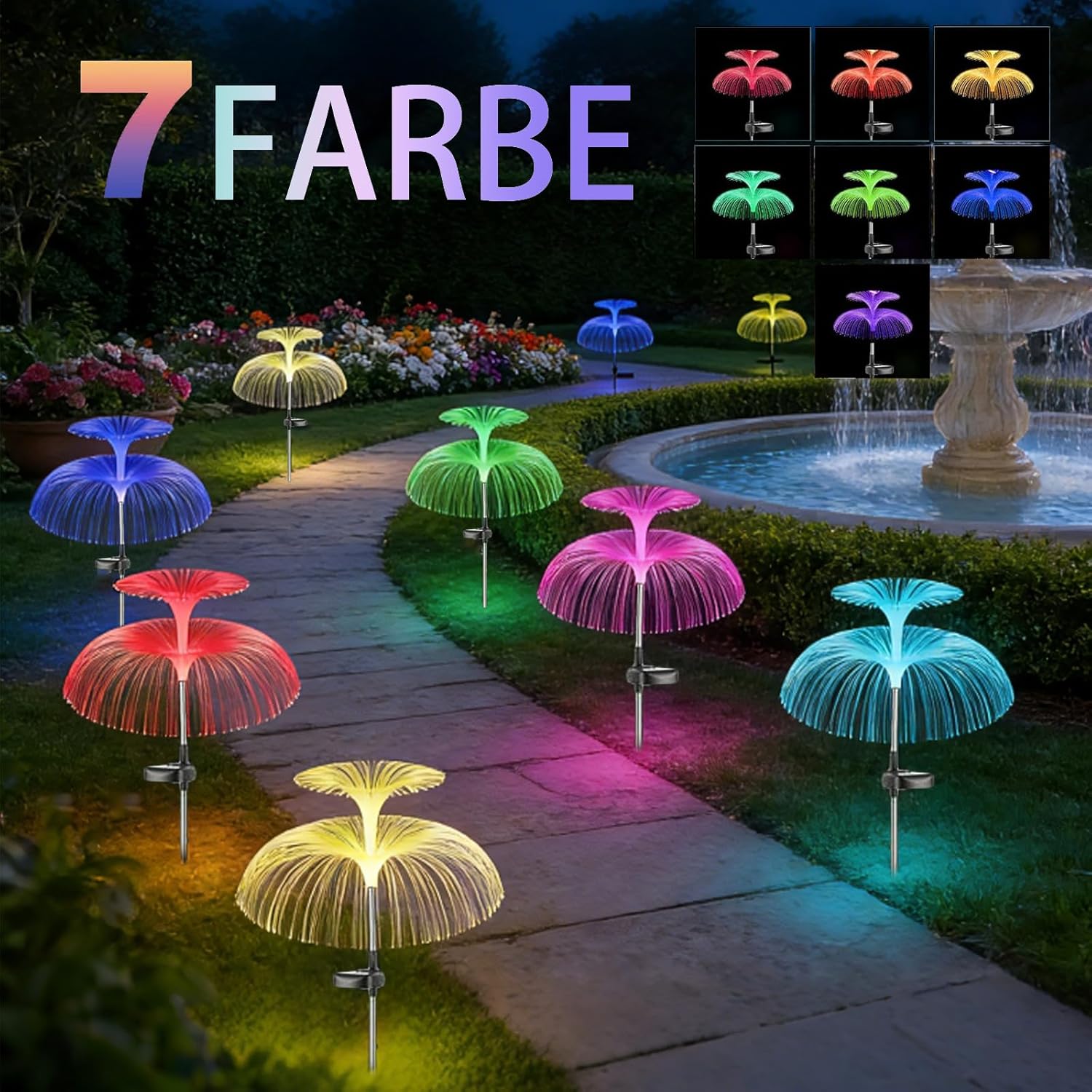 Solarleuchten für den Garten im Freien, 3 Stück, Quallen-Solarleuchten mit farbigem LED-Farbwechsel, IP65 wasserdichter Solar-Gartenstecker für Rasenbeleuchtung, Balkon, Terrasse, Hof und Party-Dekoration – Bild 4