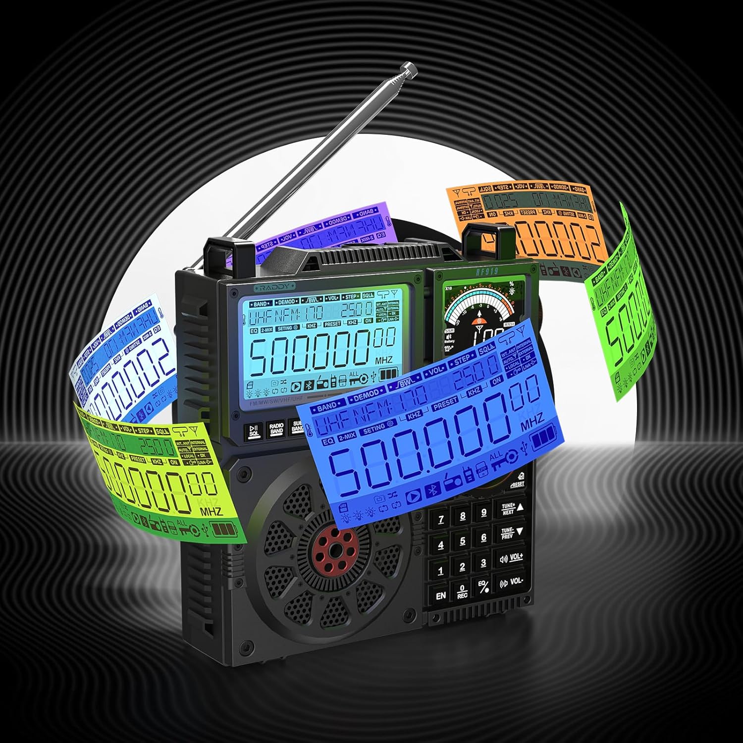 Raddy RF919 SSB-Kurzwellenradio, Vollband-UKW-AM-SW-VHF-UHF-AIR-CB- und SSB-Weltempfänger, mit Antennentuner, 3 externen Antennenanschlüssen, wiederaufladbarem 5000-mAh-Akku, Kopfhöreranschluss | Antennentuner, 3 externe Antennenanschlüsse, 5000-mAh-Akku, AIR/CB/UHF – Bild 7