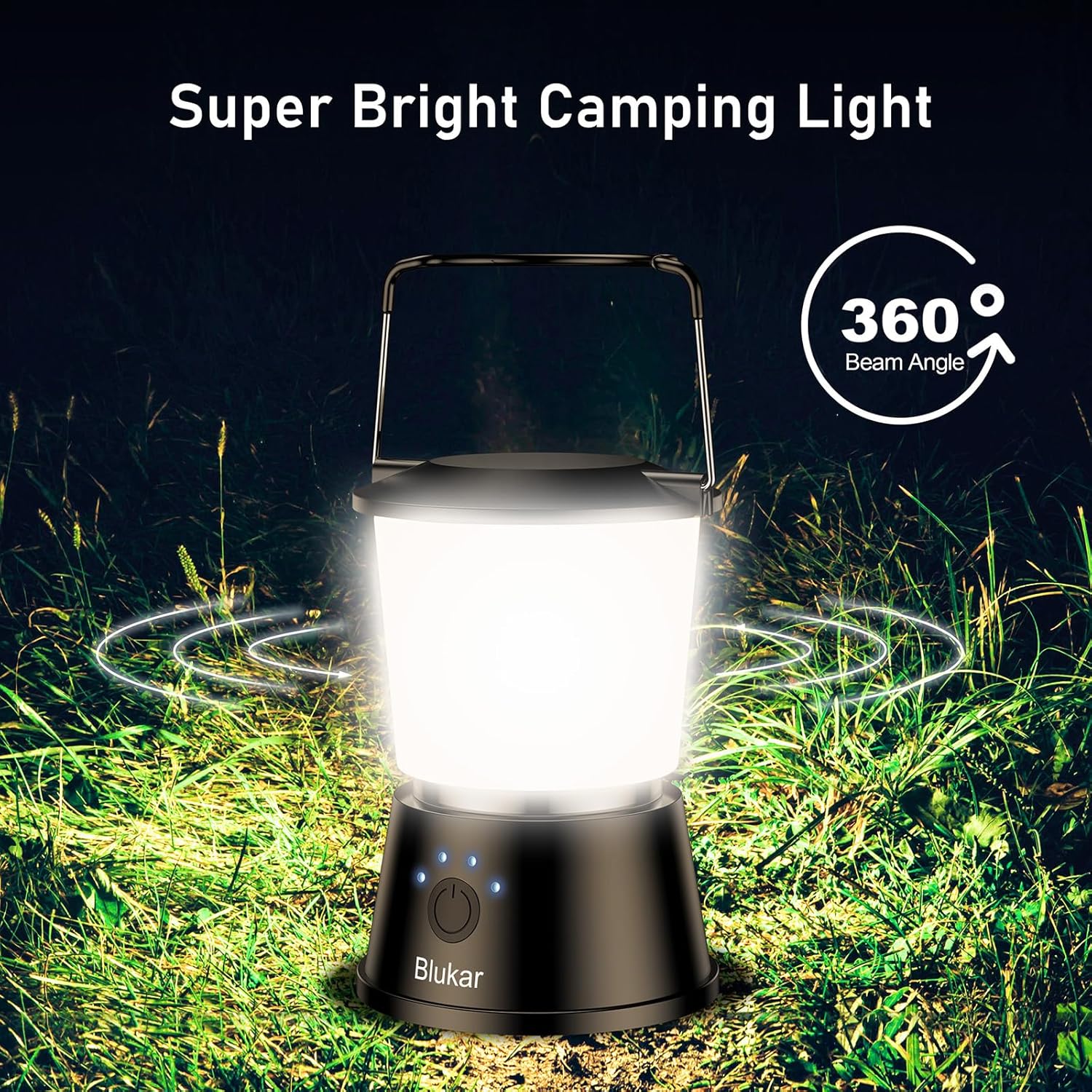 Blukar LED Campinglampe tragbar, 2000 L superhelle Campinglaterne, wiederaufladbare Zeltlampe mit Haken, stufenlos dimmbar & 5 Lichtmodi, 8+ Stunden Dauer, Notlicht für Camp, Stromausfall Schwarz | 360° superhelle Vorhanglampe mit 5 Modi für den Außenbereich/Notfall/Stromausfall – Bild 2