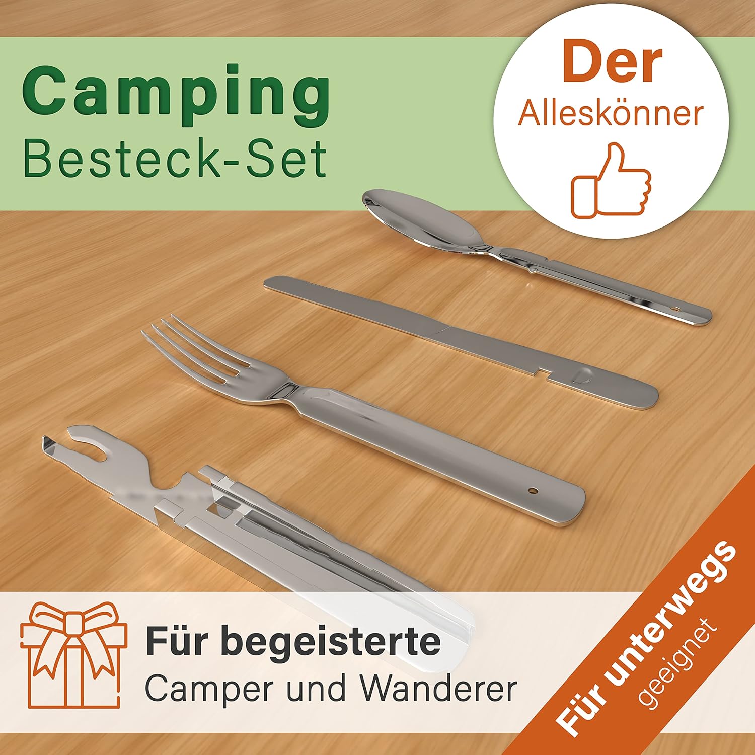 Klassisches Bundeswehr-Edelstahl-Besteck-Set, 4-teilig, Camping-Besteck-Set für Camping, Besteck-Set, Outdoor-Besteck – Bild 3