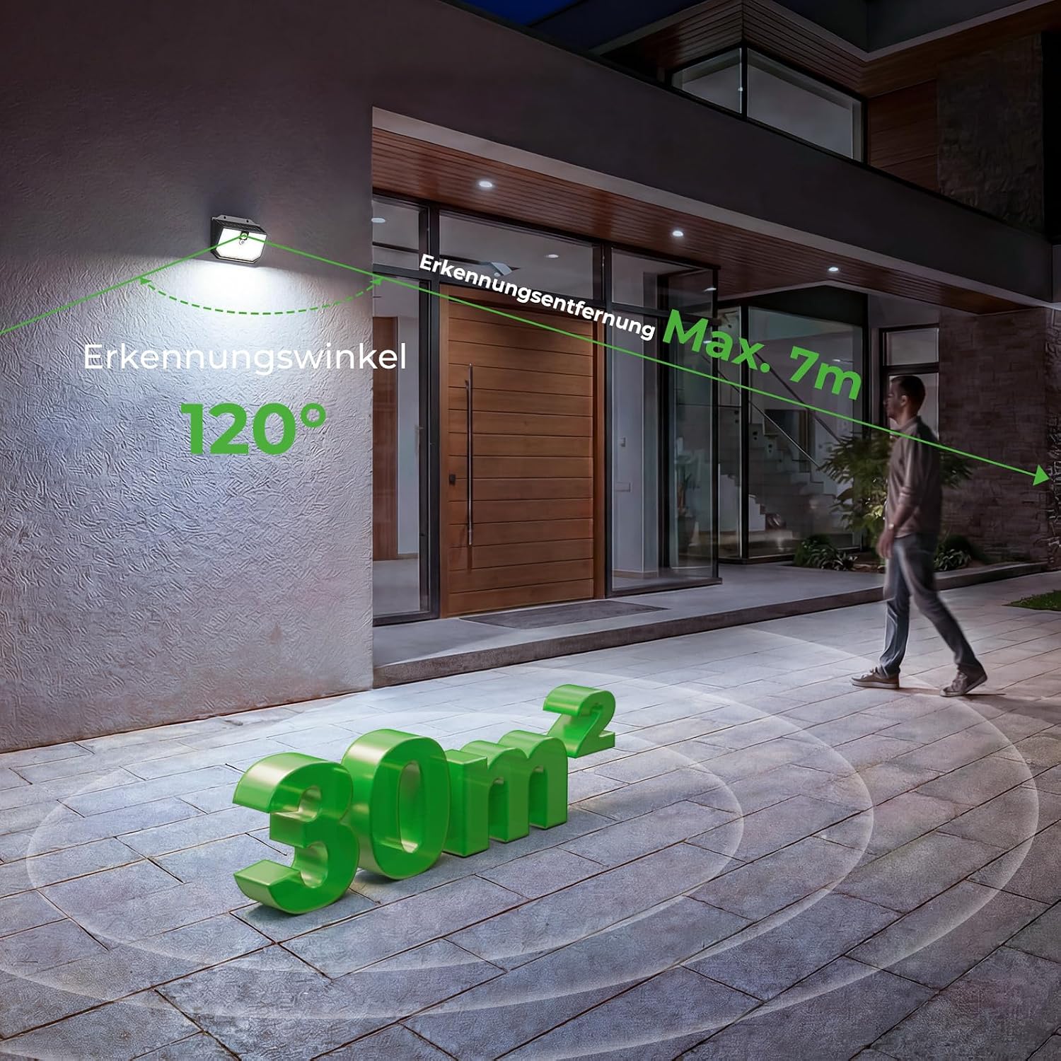 nipify Solarleuchten für den Außenbereich mit Bewegungsmelder, 3 Modi Solar-Bewegungsmelder Außen, IP65 wasserdichte Außenleuchte, 138 superhelle LED-Solarleuchten, Outdoor für Garten, Garage, Hof, Stufen (4 Stück) – Bild 8