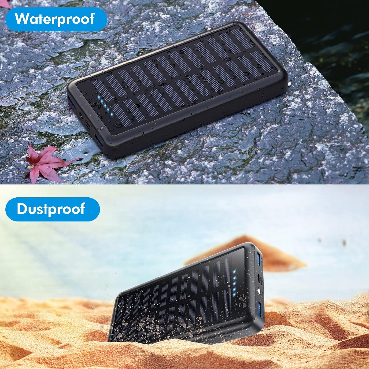 Power Bank USB C 26800 mAh, Solar Power Bank PD 3.0A Schnellladung Externer Akku Wasserdicht Solar Ladegeräte mit LED Taschenlampe Handy Akku Pack für Camping Outdoor Kompatibel mit iPhone/Samsung usw – Bild 6
