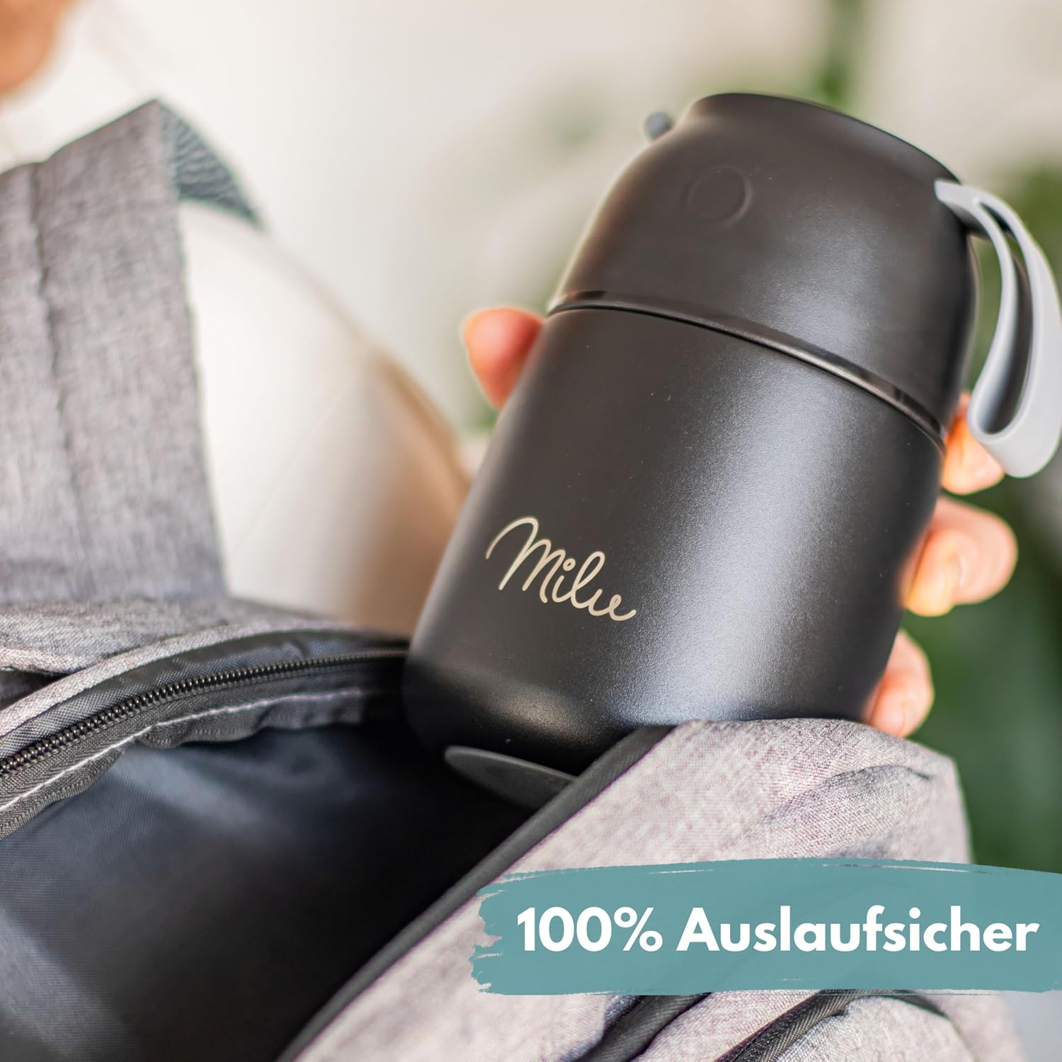 Milu® Thermo-Speisebehälter, 450/650/800 ml, Edelstahl, Wärmekonservierung, für Babynahrung, Müsli to go, Thermo-Lunchbox, Schwarz (650 ml) – Bild 7