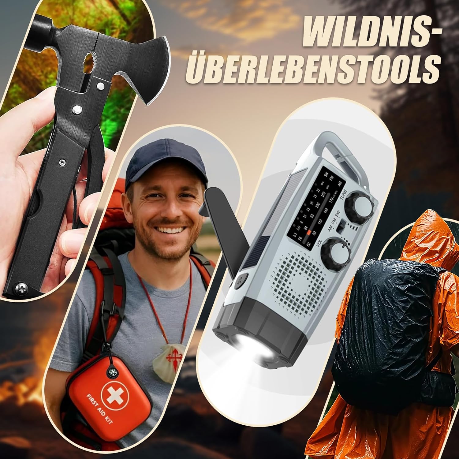 Gemmac Überlebensset mit Erste-Hilfe-Set, 140-in-1 militärische Outdoor-Ausrüstung mit Notfallradio, Erste-Hilfe-Set und Notfalltasche für Geschenke, Überlebenspaket für Auto/Camping/Rucksackreisen/Wandern/Jagd – Bild 6