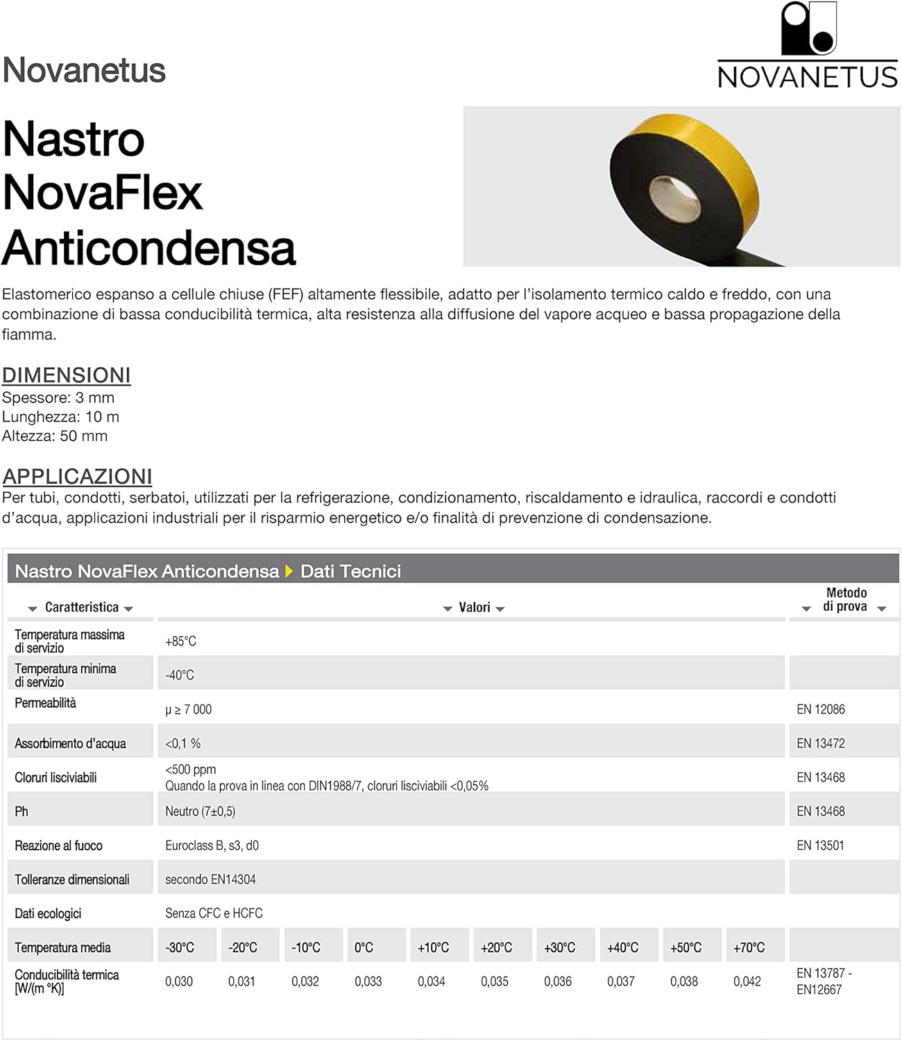 NovaFlex Gummi-Selbstklebeband 3 mm x 50 mm x 10 m, elastisches Band für Heizung, Lüftung und Klimaanlagen, Klebeband, Dichtungsband, Isolierung – Bild 5