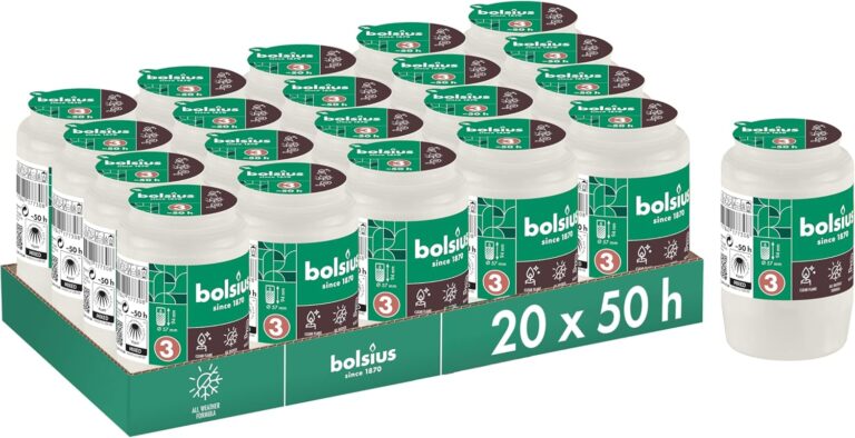 Bolsius Grablicht - Weiß - 20 Stück - Länge Brenndauer 2 Tage - Trauerkerze & Gedenkkerzen - Sauberes Abbrennen - Ohne Palmöl