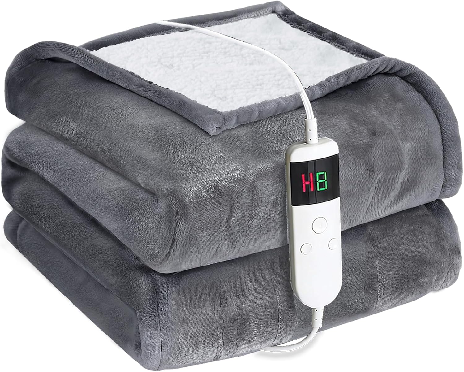 Heizdecke mit automatischer Abschaltung, 130 x 180 cm, 10 Heizstufen & 8-Stunden-Timer, Überhitzungsschutz, maschinenwaschbar, Flanell-Thermodecke elektrisch für Bett, Sofa und Heimbüro