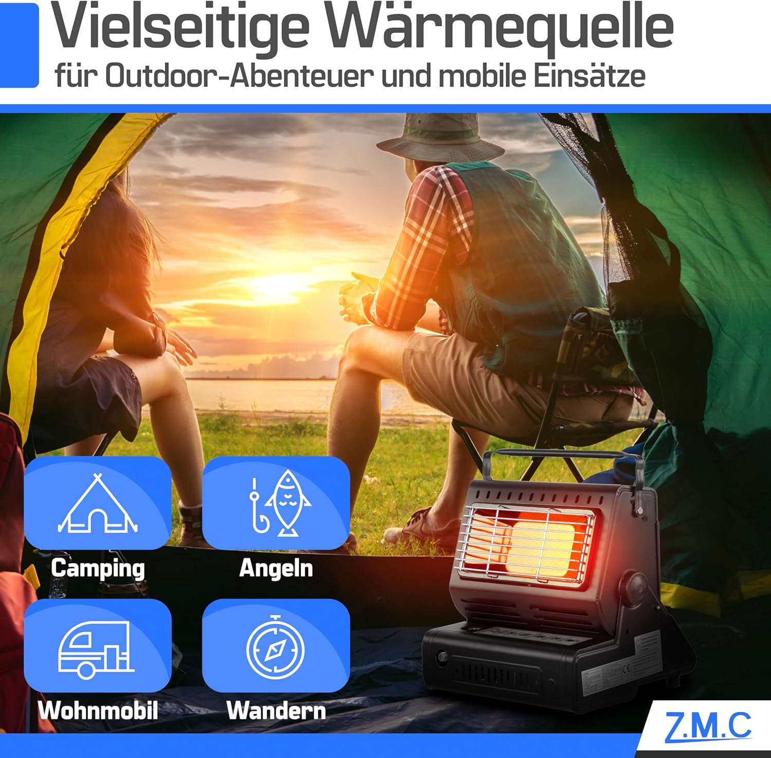 ZMC 2-in-1 tragbarer Keramik-Gasheizer und Gaskocher 1,3 kW mit LPG-Anschluss + 8 Gaskartuschen, Campingkocher mit Piezo-Zündung, Camping-Heizung, Gasheizung für drinnen, draußen, Camping, Wohnwagen – Bild 5