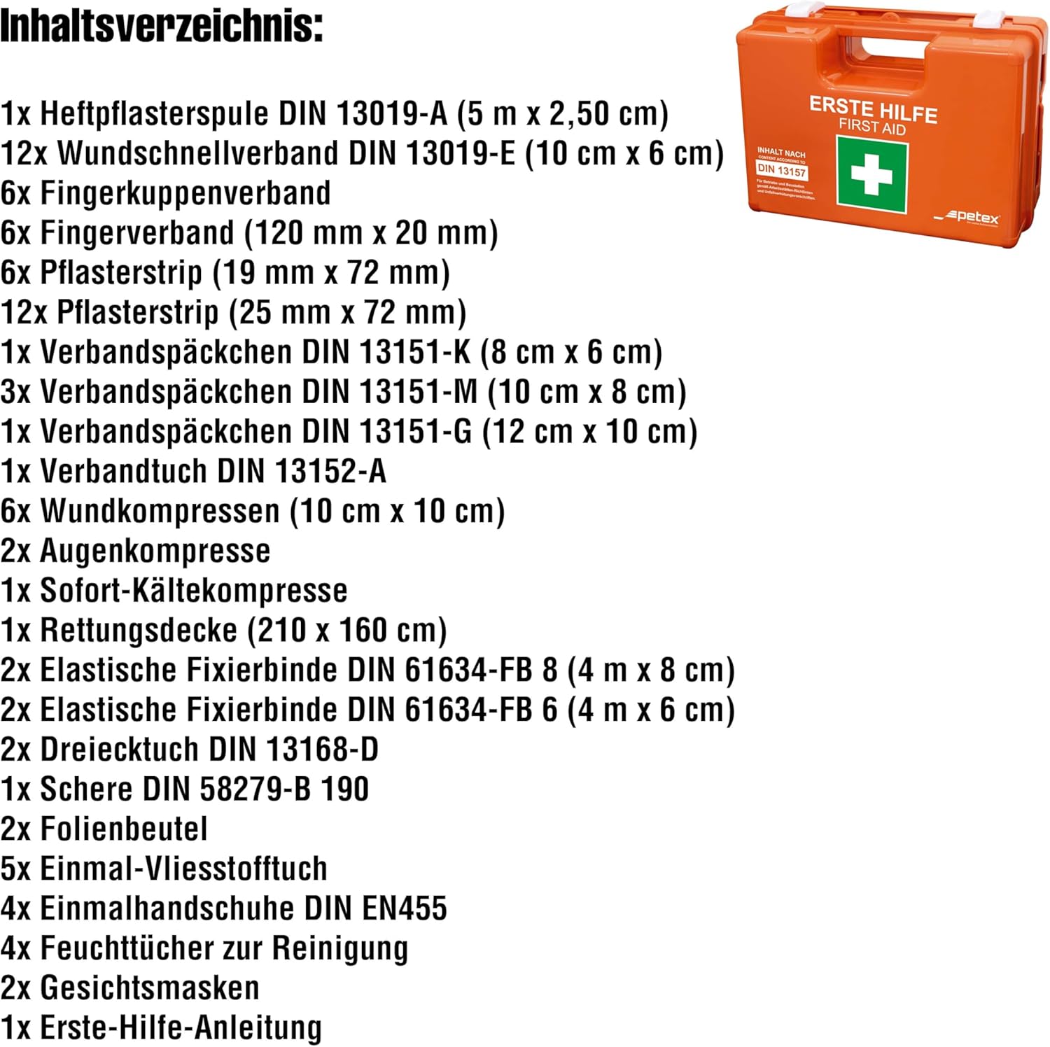 Petex Professional Professioneller Erste-Hilfe-Kasten DIN 13157 mit Wandhalterung Orange – Bild 3