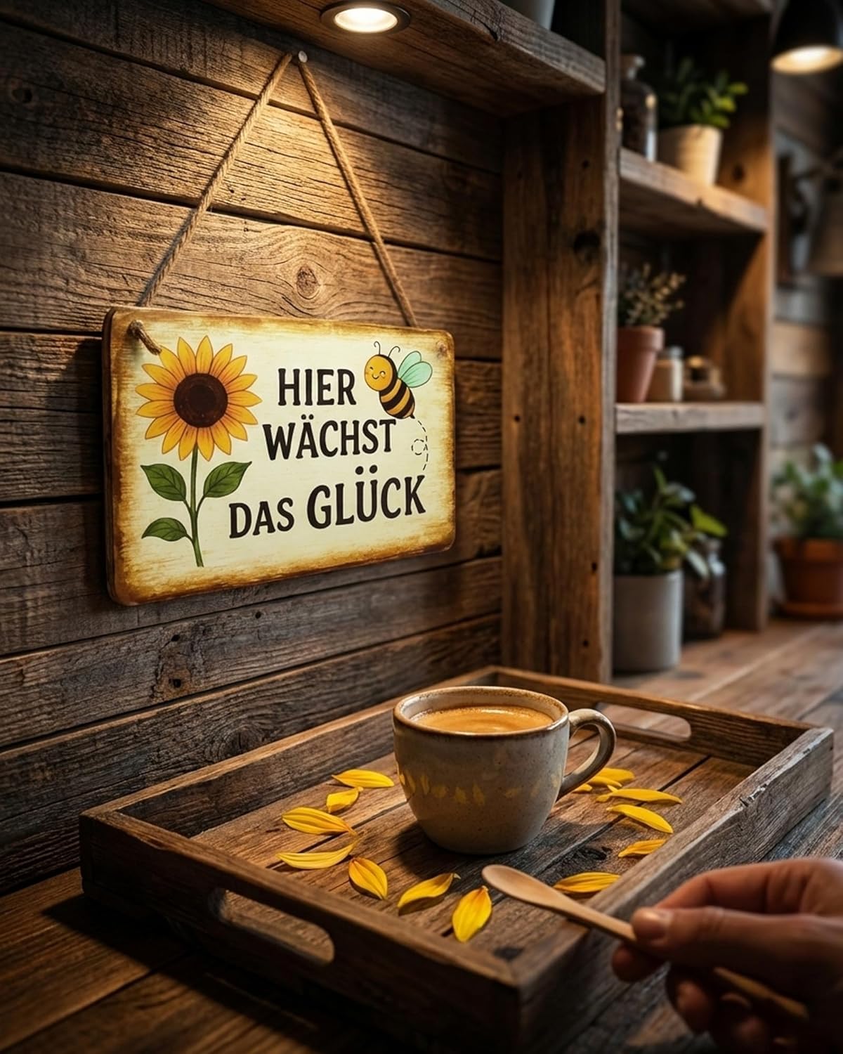 Holzschild Gartenschild mit Spruch „Hier wächst das Glück“ – wetterfestes Dekoschild zum Aufhängen im Freien – moderne Gartendeko & Balkondeko Sommer, Geschenk für Gartenliebhaber – Bild 5